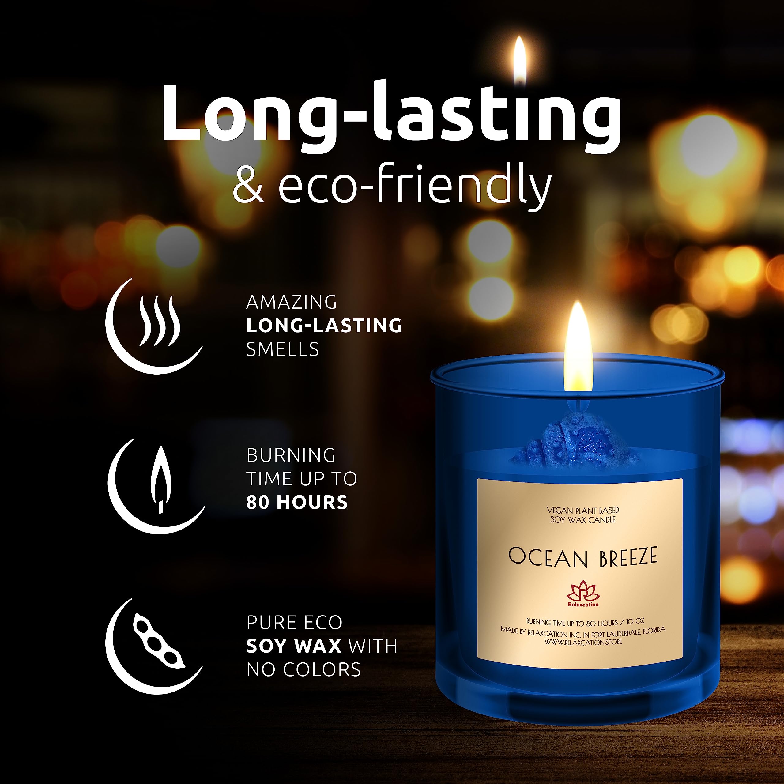 Organic Soy Wax Candle in Big Glass Jar | Luxury Ocean Breeze Scented Soy Candles | Fresh and Clean Aromatherapy | Long Burning