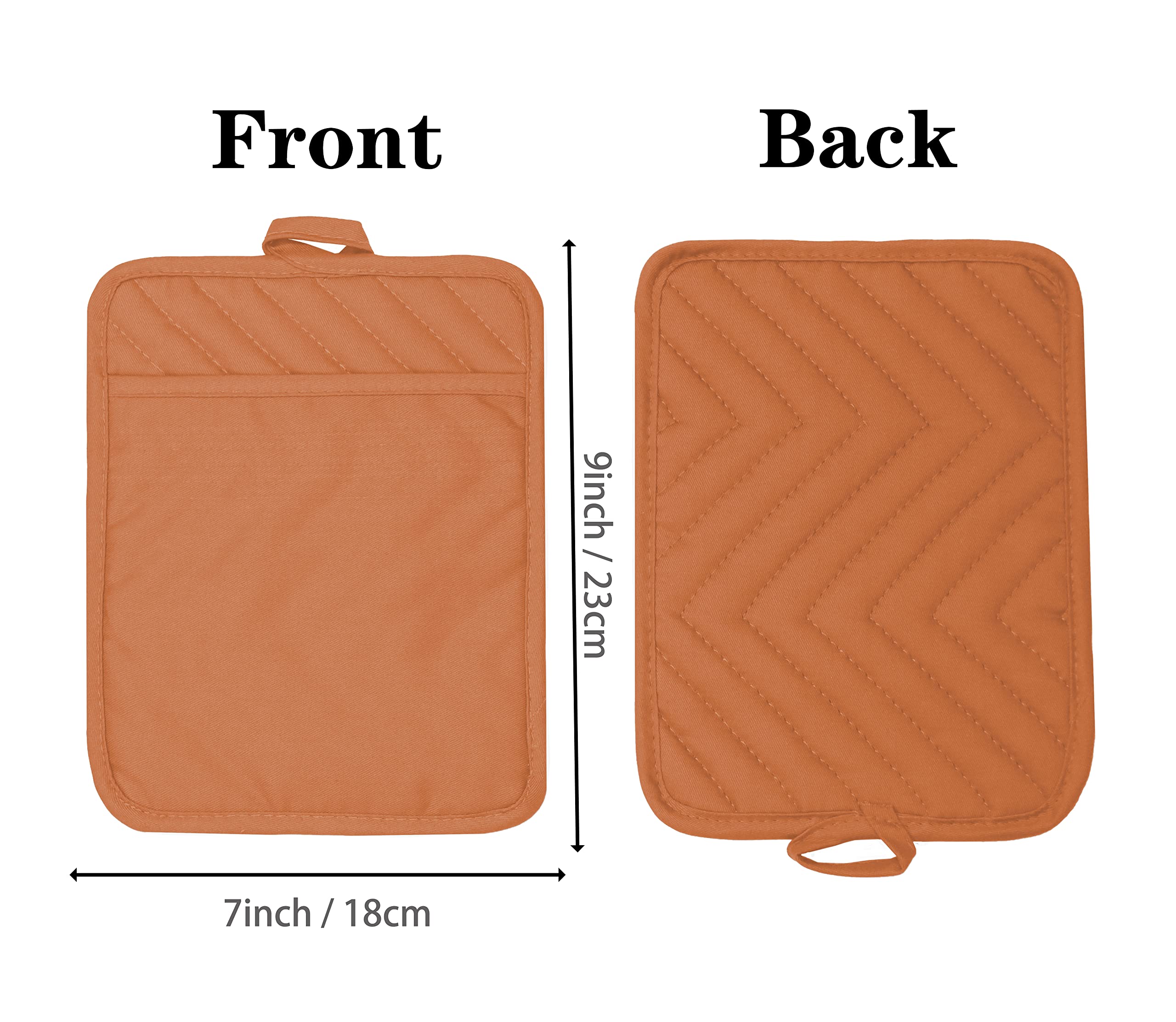 VEIKERY Cotton Pocket Pot Holders Machine Washable Heat Resistant Hot Pads for Kitchen and Baking Square Orange Oven Mitts 7''x9'' Set of 3