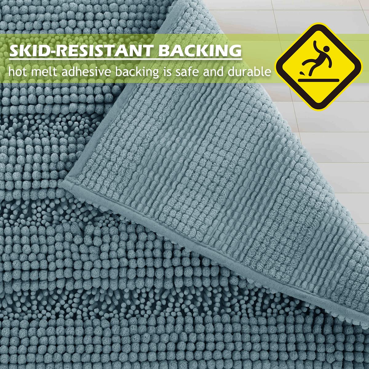 Non Slip Chenille Bath Rugs - Super Soft Water Absorbent Anti-Skidding Fast Dry Thick Plush Kitchen Mats For Bathroom Shower Tub
