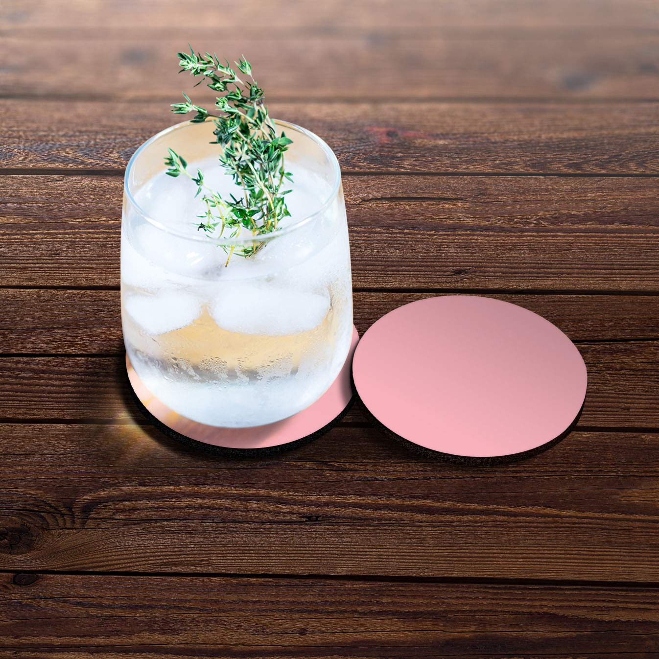 Caribou Coasters , Solid Light Pink Design Absorbent Round Fabric Felt Neoprene Car Coasters For Drinks, 2Pcs Set