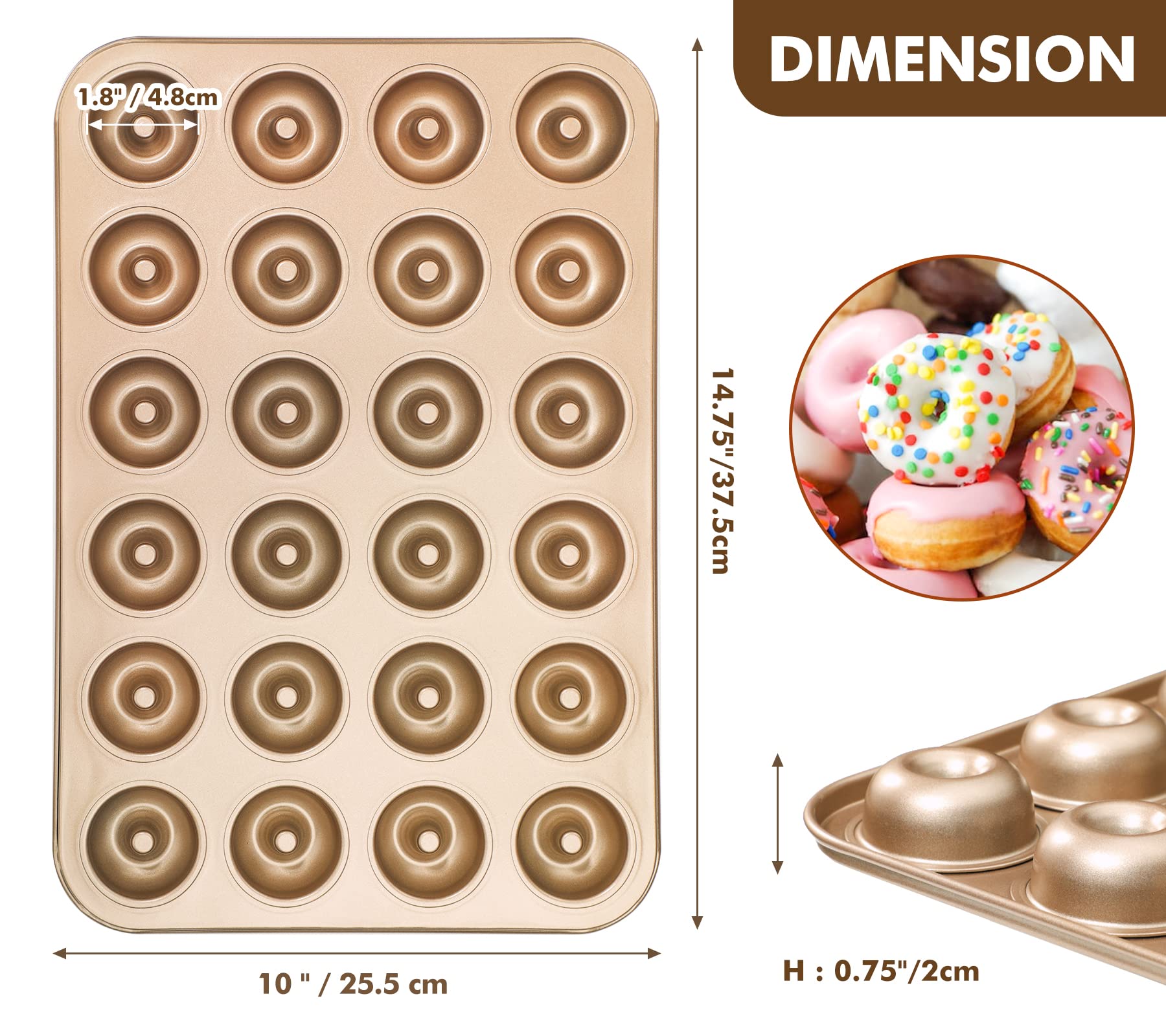 Webake Mini Donut Pan Non-Stick 24-Cavity Small Donut Tray Heavy Gauge Bite Size Inch Doughnut Pans For Baking