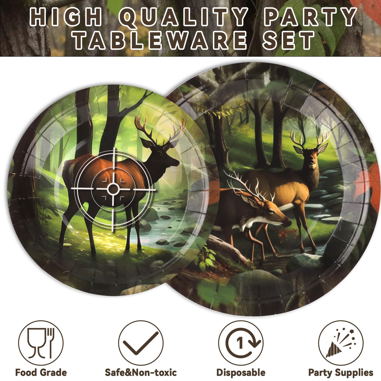 Hunting Camo Party Plates Napkins Deer Hunting Dinnerware Hunter Camo Themed Birthday Party Tableware Set Disposable Forks Desse