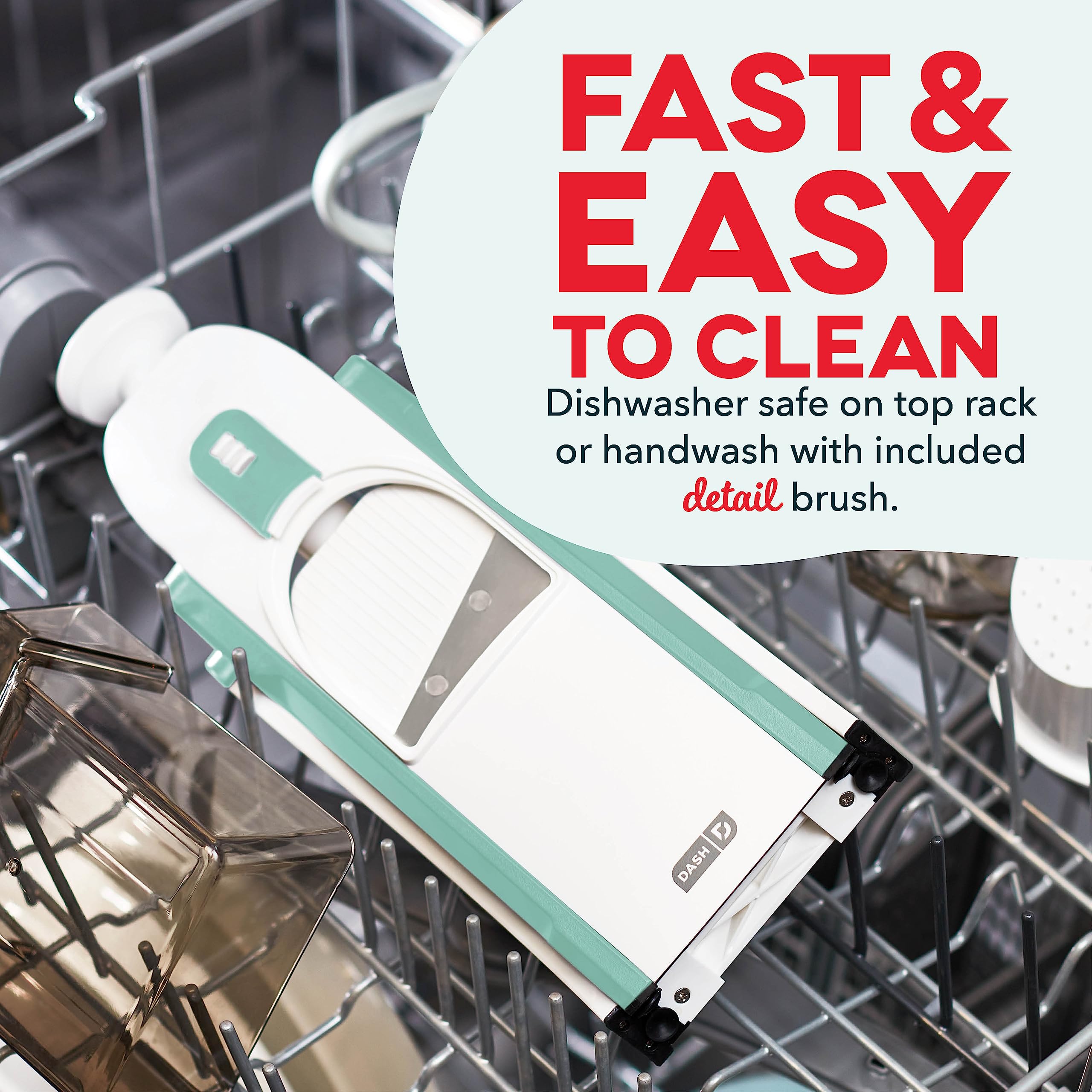 Dash Safe Slice Mandoline Slicer, Julienne + Dicer For Vegetables, Meal Prep & More With 30+ Presets & Thickness Adjuster - Aqua