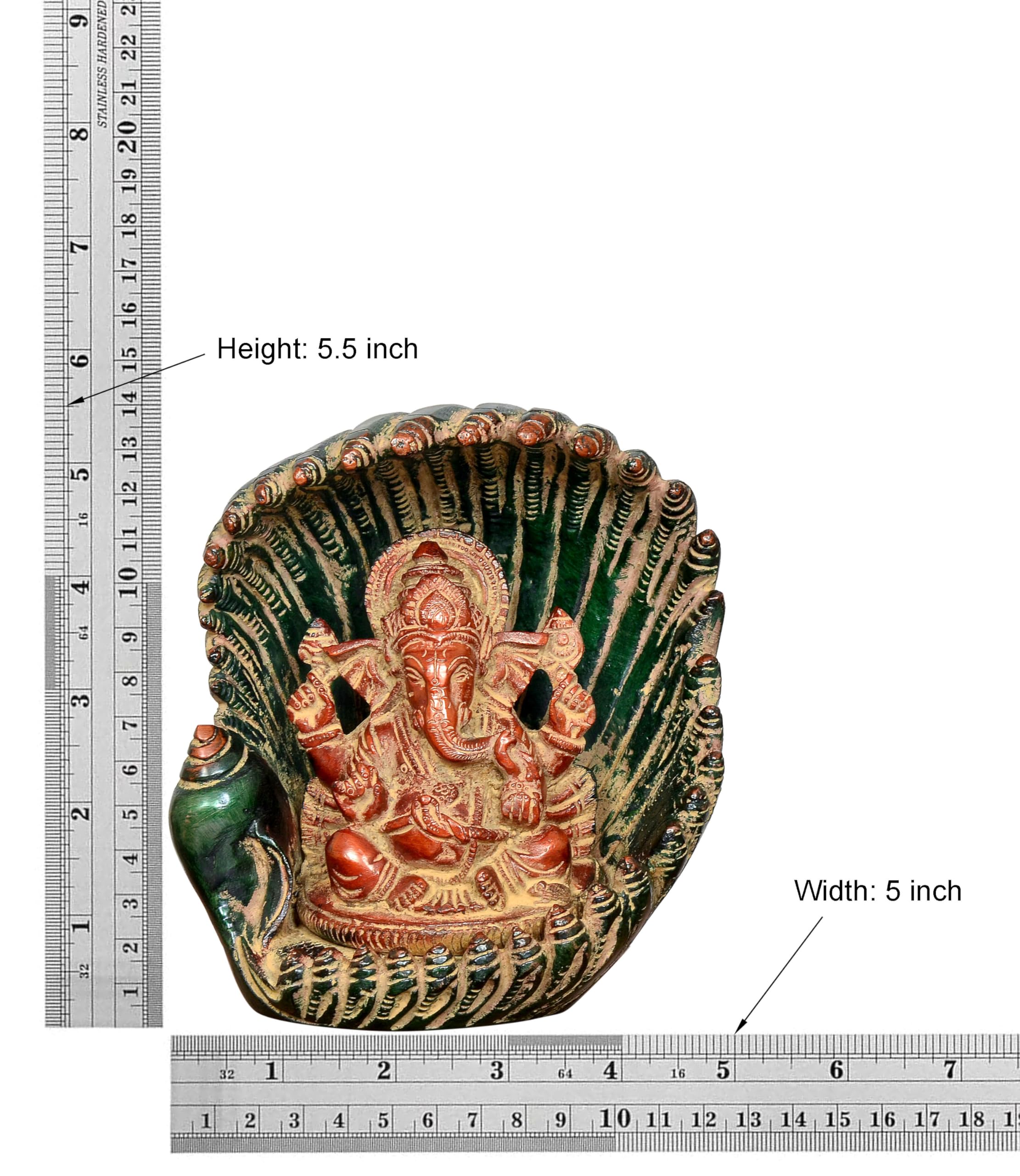 Dattatreya Brass Lord Ganesha Idol In Shankh Ganesh Statue Sculpture For Home Decor Office Mandir Pooja Decorative Showpiece (He