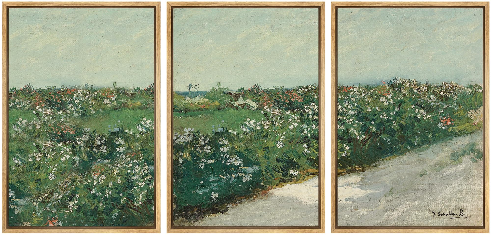 Wall26 Framed Canvas Print Wall Art Set Rustic Flower Field Country French Landscape Nature Wilderness Illustrations Modern Art