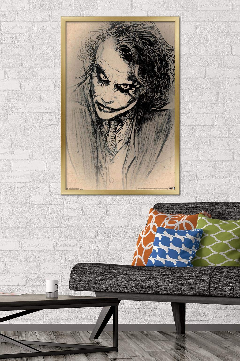Trends International Dc Comics Movie-The Dark Knight-The Joker-Sketch Wall Poster, 22.375'' X 34'', Gold Framed Version