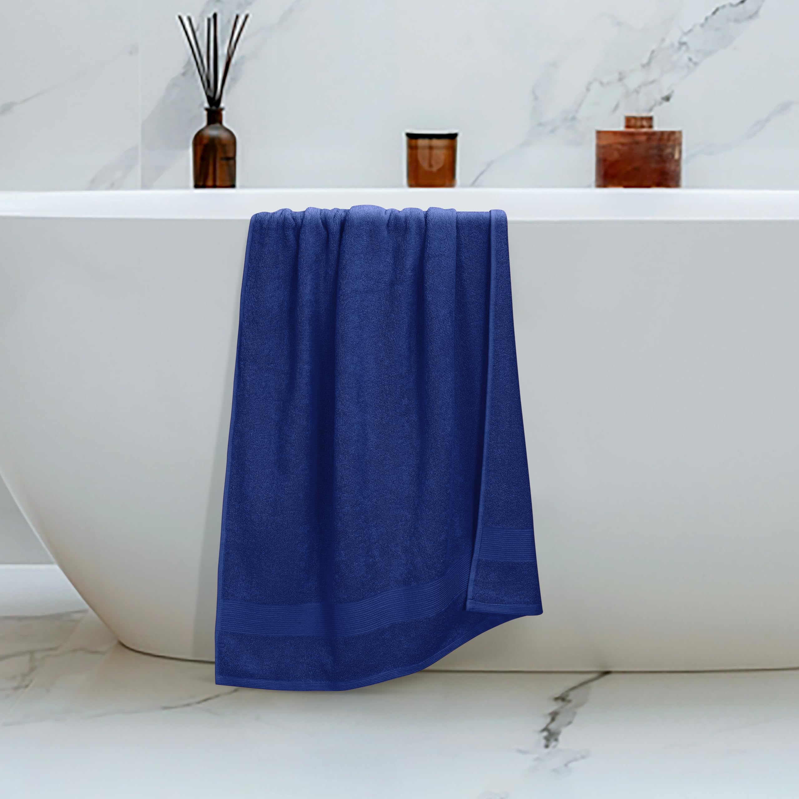 Belizzi Home 4 Pack Bath Towel Set 27x54  100% Ring Spun Cotton  Ultra Soft Highly Absorbent Machine Washable Hotel Spa Quality Bath Towels for Bathroom  4 Bath Towels - Navy Blue