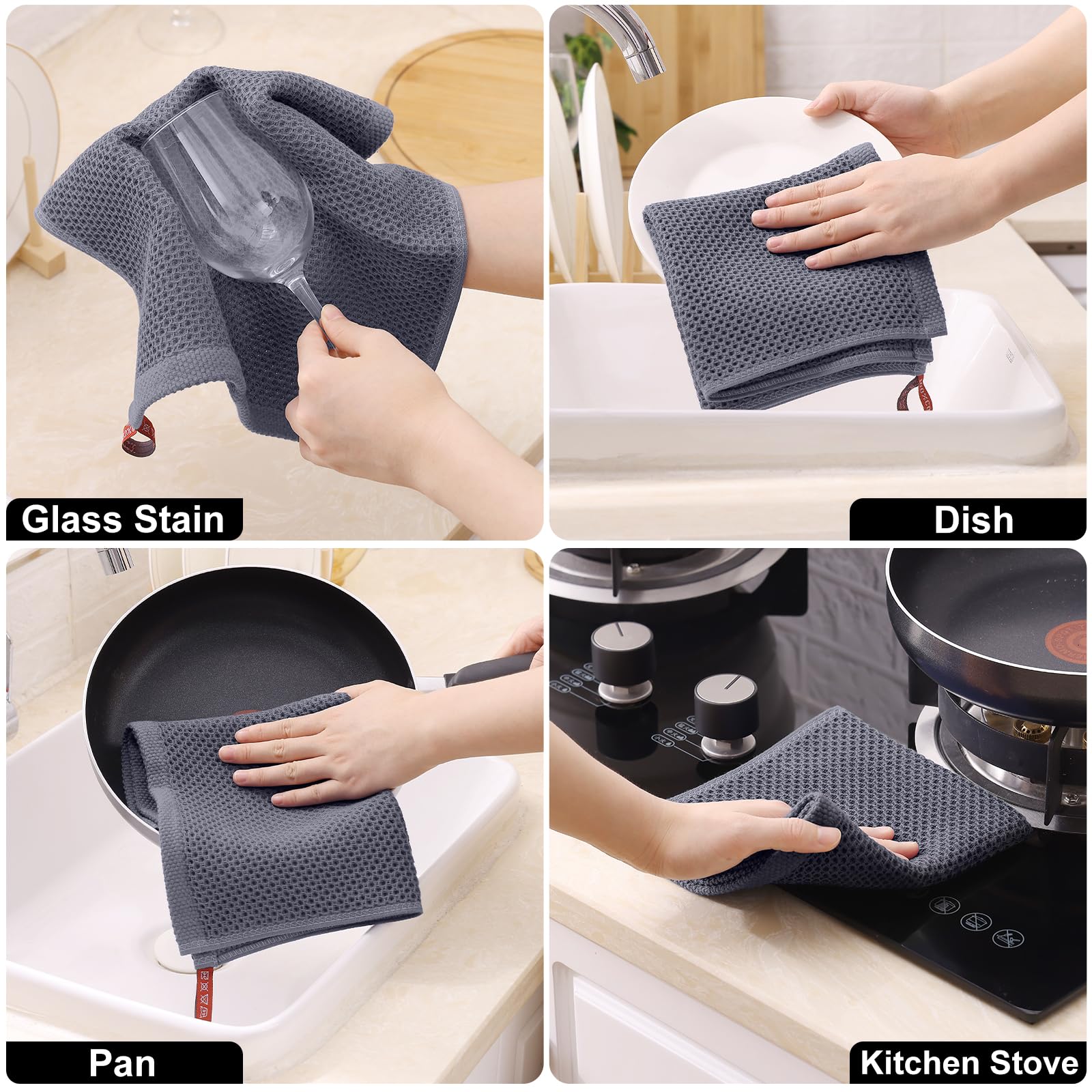Homaxy 100% Cotton Kitchen Towels And Dishcloths Set, 12 X 12 Inches And 13 X 28 Inches, Set Of 8 Bulk Kitchen Towels Set, Ultra