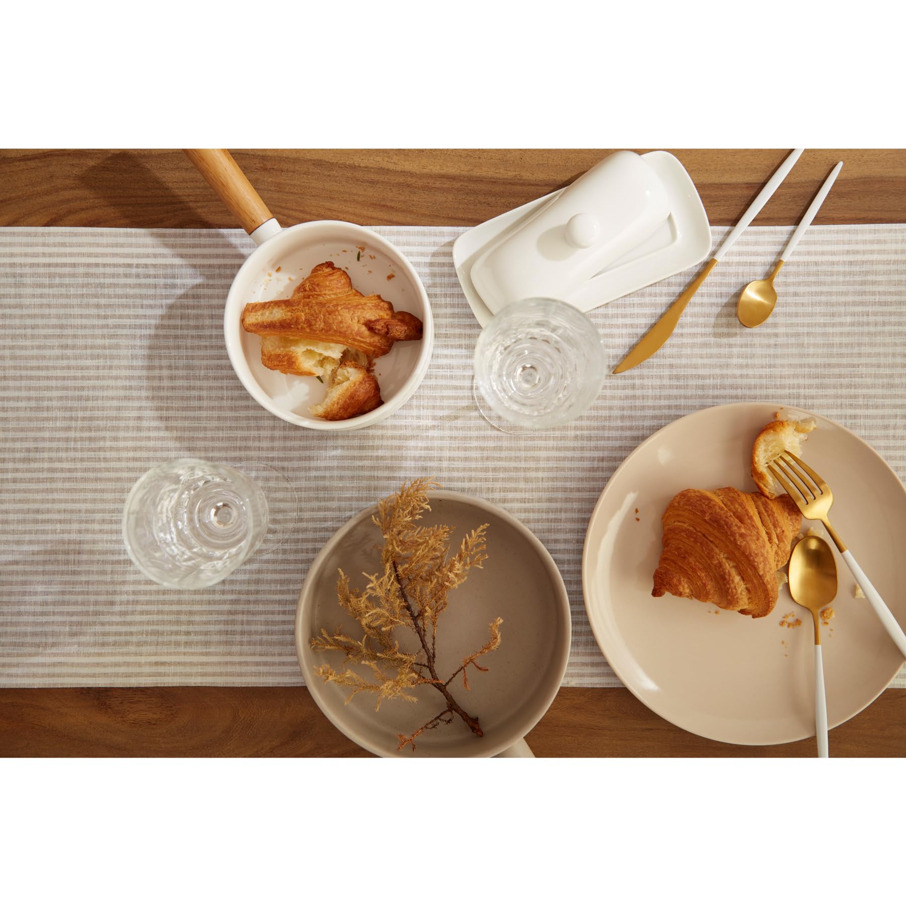 Solino Home Stripe Linen Table Runner 36 Inch - 100% Pure Linen Natural And White Short Table Runner 14 X 36 Inch Ideal For Dres