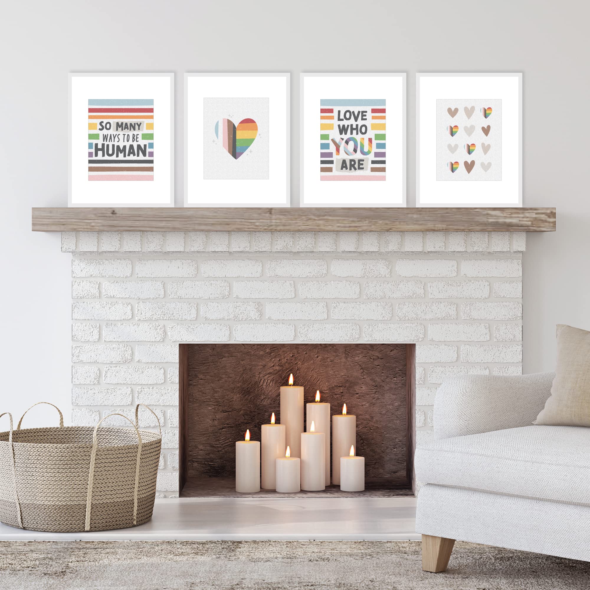 Big Dot Of Happiness So Many Ways To Be Human - Unframed Pride Linen Paper Wall Art - Set Of 4 - Artisms - 8 X 10 Inches