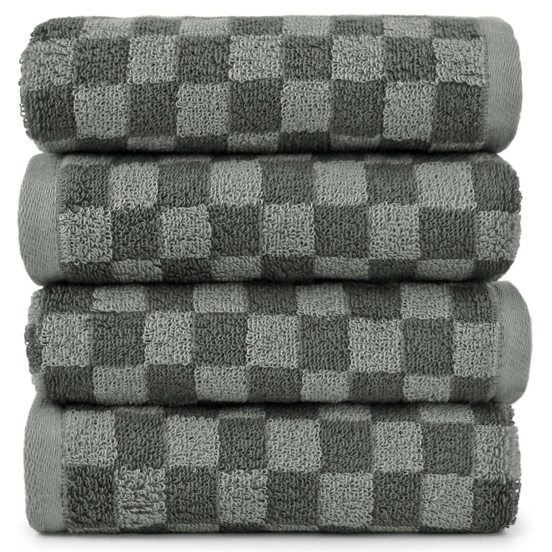 Jacquotha Soft Hand Towels 4 Pack, Grey Checkered Face Towel Set For Bathroom Kitchen, Decorative Quick Dry Towel 13X29 Inches