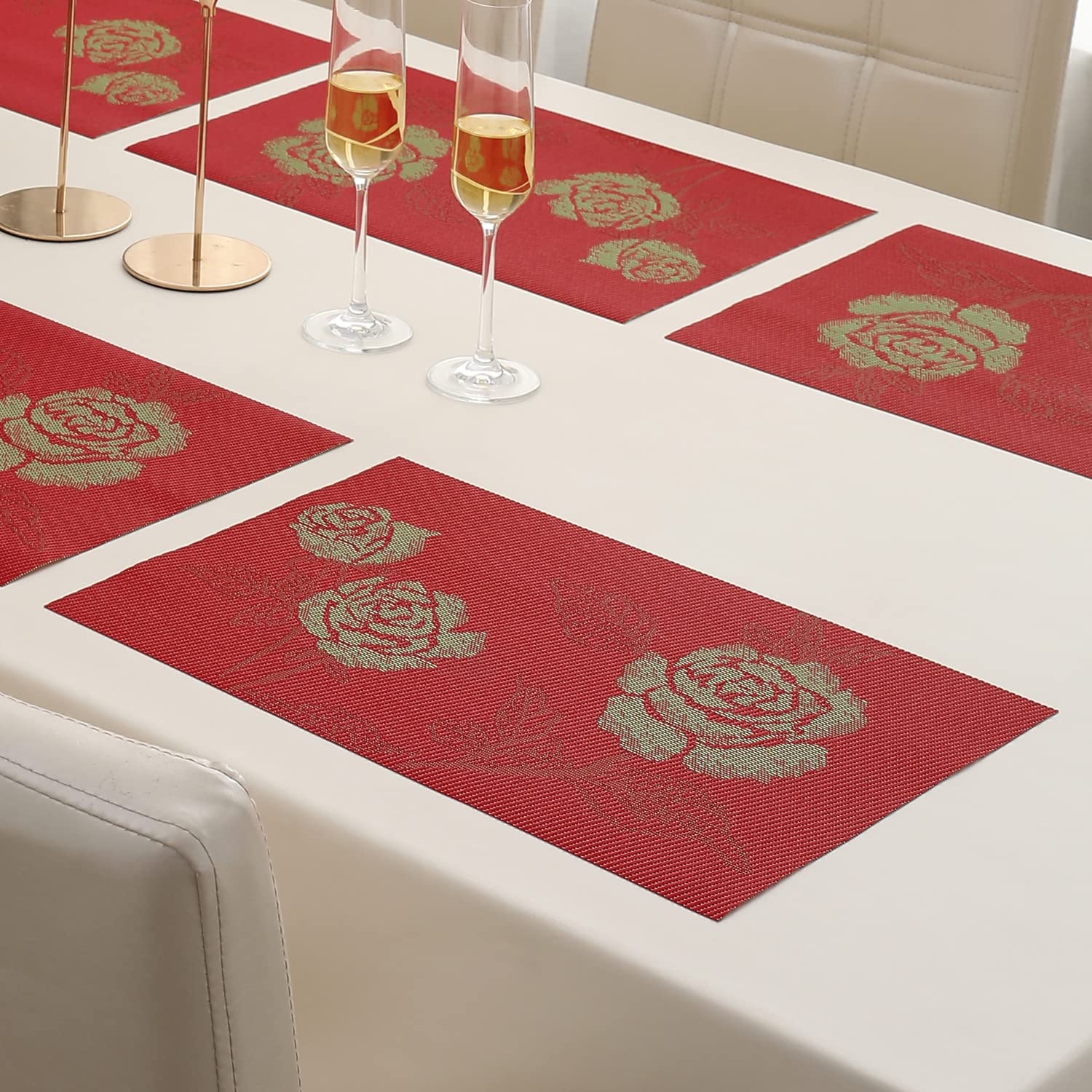 HOKIPO Pvc Dining Table Placemats Set Of 6  45X30 Cm (Ar880, Polyvinyl Chloride), Red