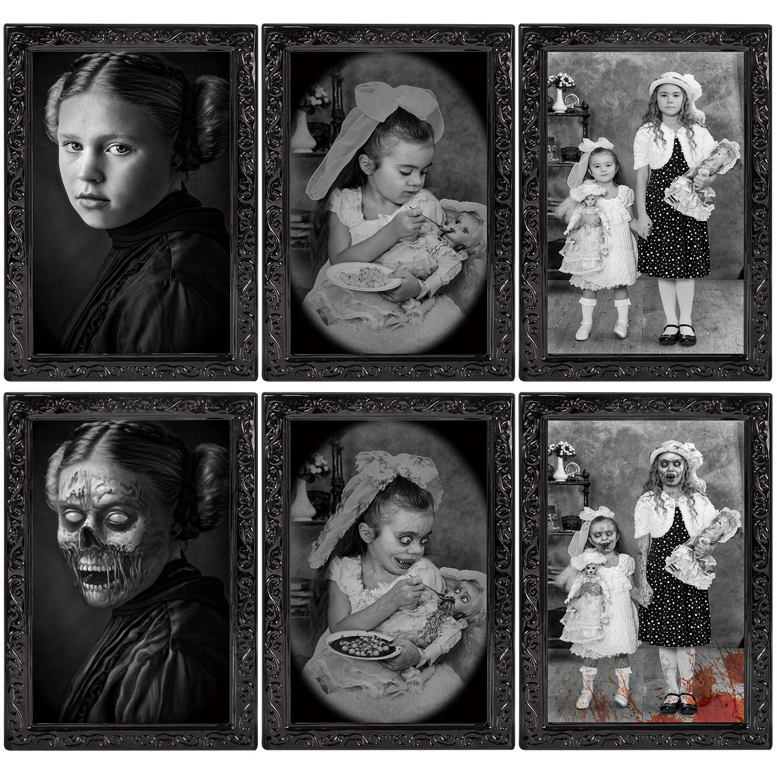 Halloween Decoration Scary Indoor Wall Decor, 3Pack 3D Changing Face Moving Picture Frame Gothic Portraits Horror Halloween Part