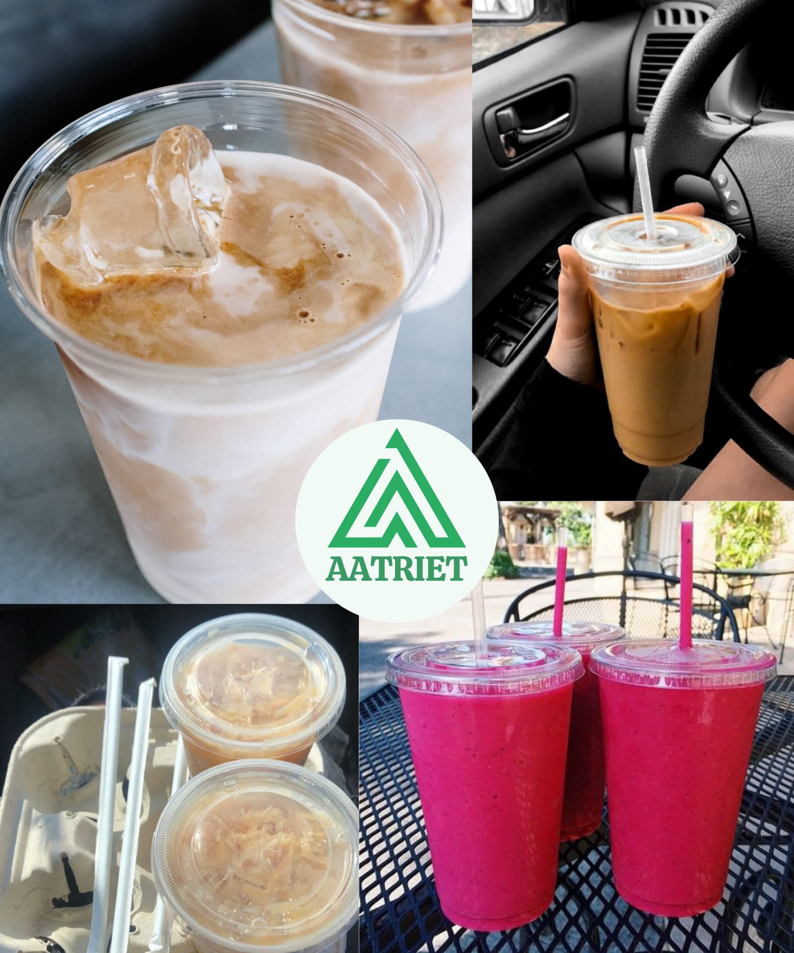 Aatriet [50 Sets] 24 Oz Clear Plastic Cups With Lids And Straws, Disposable Coffee Cups
