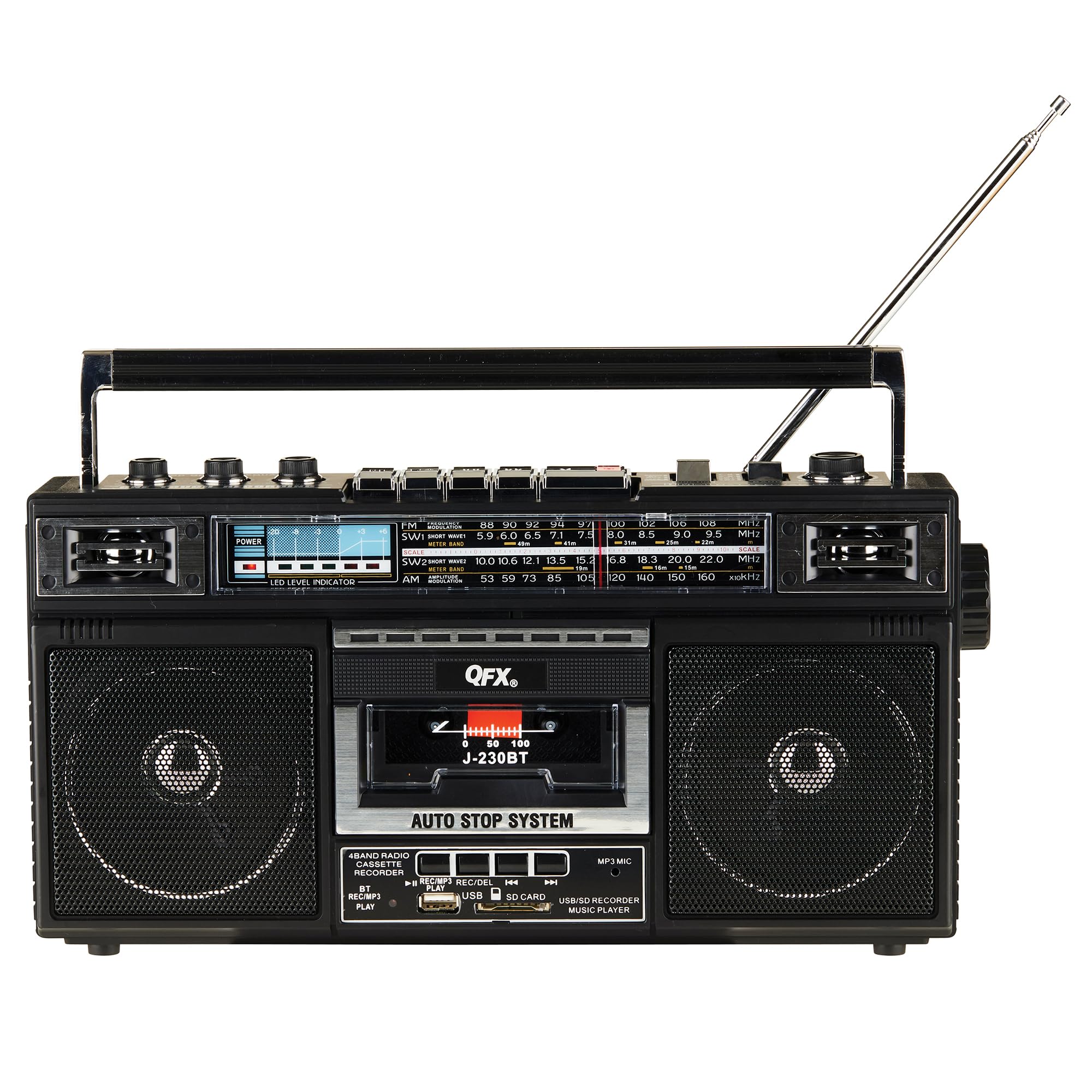 Bluetooth Cassette USB/SD CARD/AM/FM/SW1-2 Radio Boom Box W/Recording and Built-in MIC