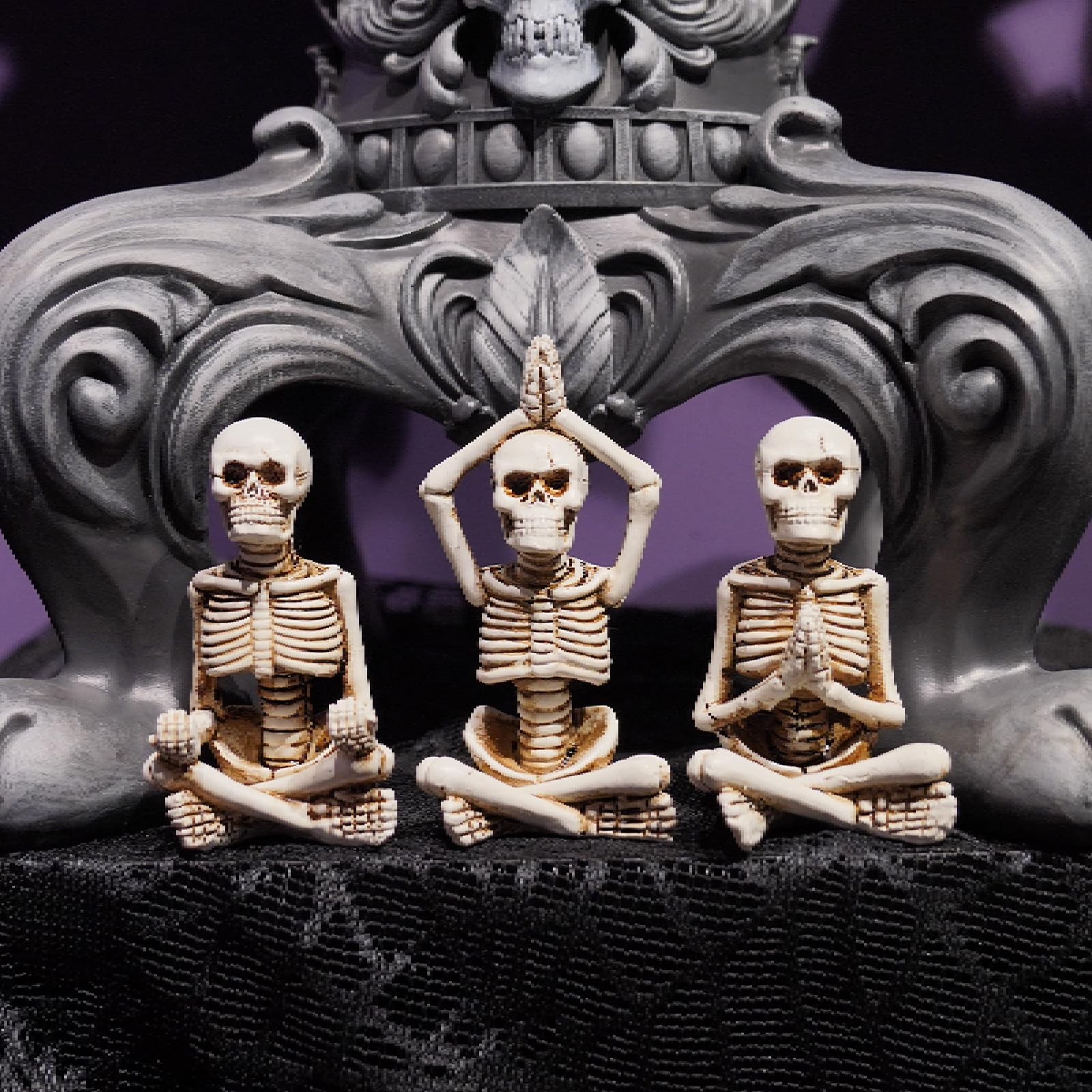 Newman House Studio Halloween Skeleton Decor - Realistic Meditating Skeleton Statues, Set of 3, 2*1.5*3.75 in Resin Indoor Zen S