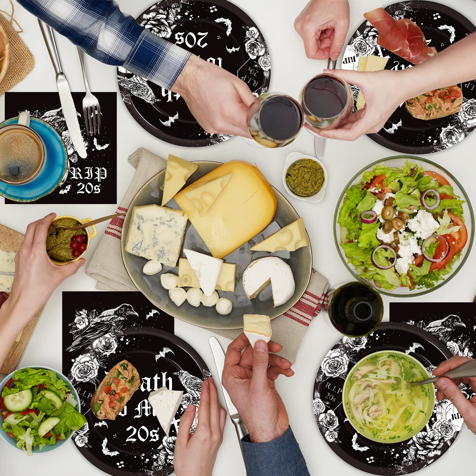 30Th Birthday Party Supplies For 24 Guests Death To My Twenties Plates Napkins Forks Tableware Set Disposable Black Rip To My 20