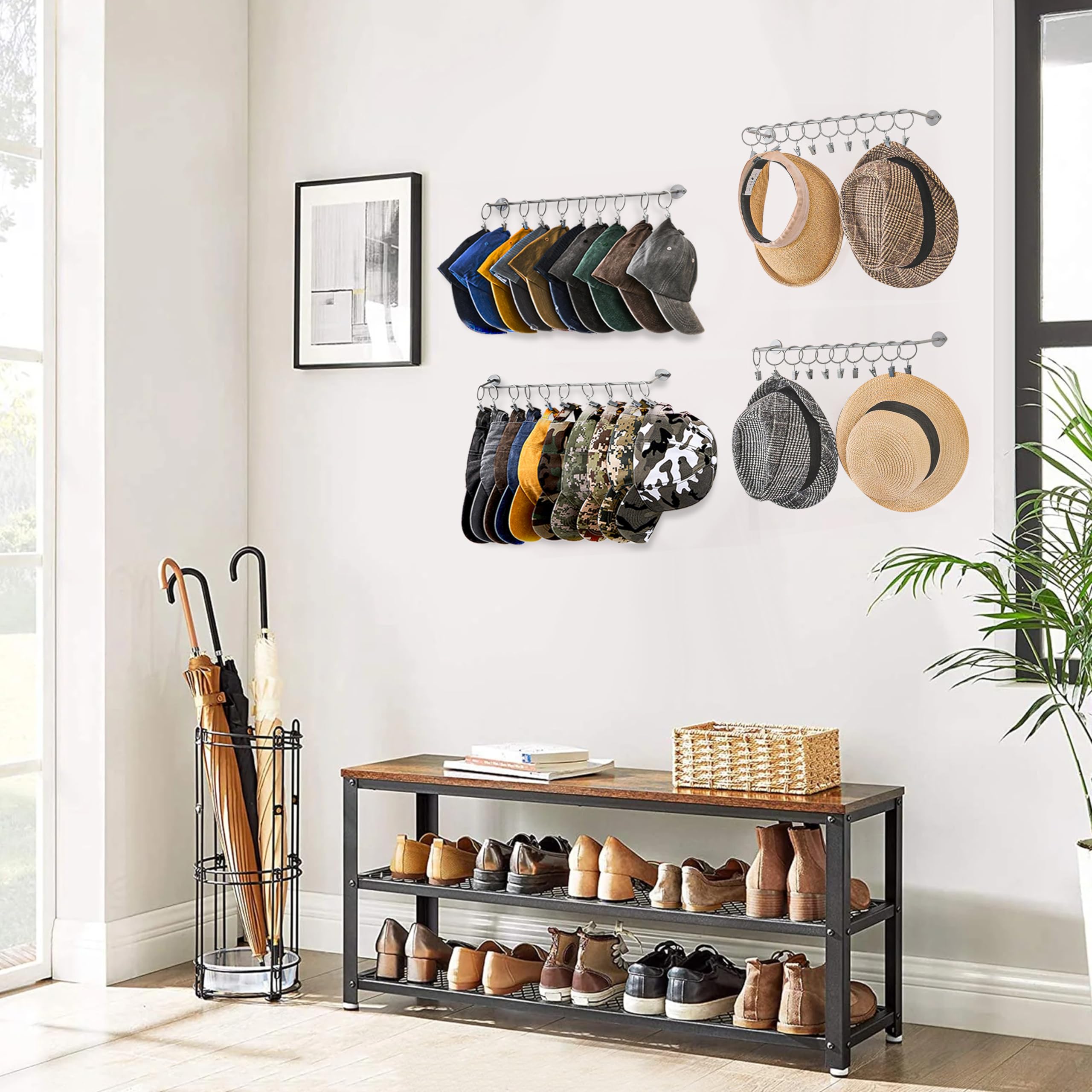 Viklluyr Hat Rack Baseball Cap Wall Organizer - Closet Hats Holder With 20 Hooks - Metal Caps Storage Wall Mounted Hat Hanger Se