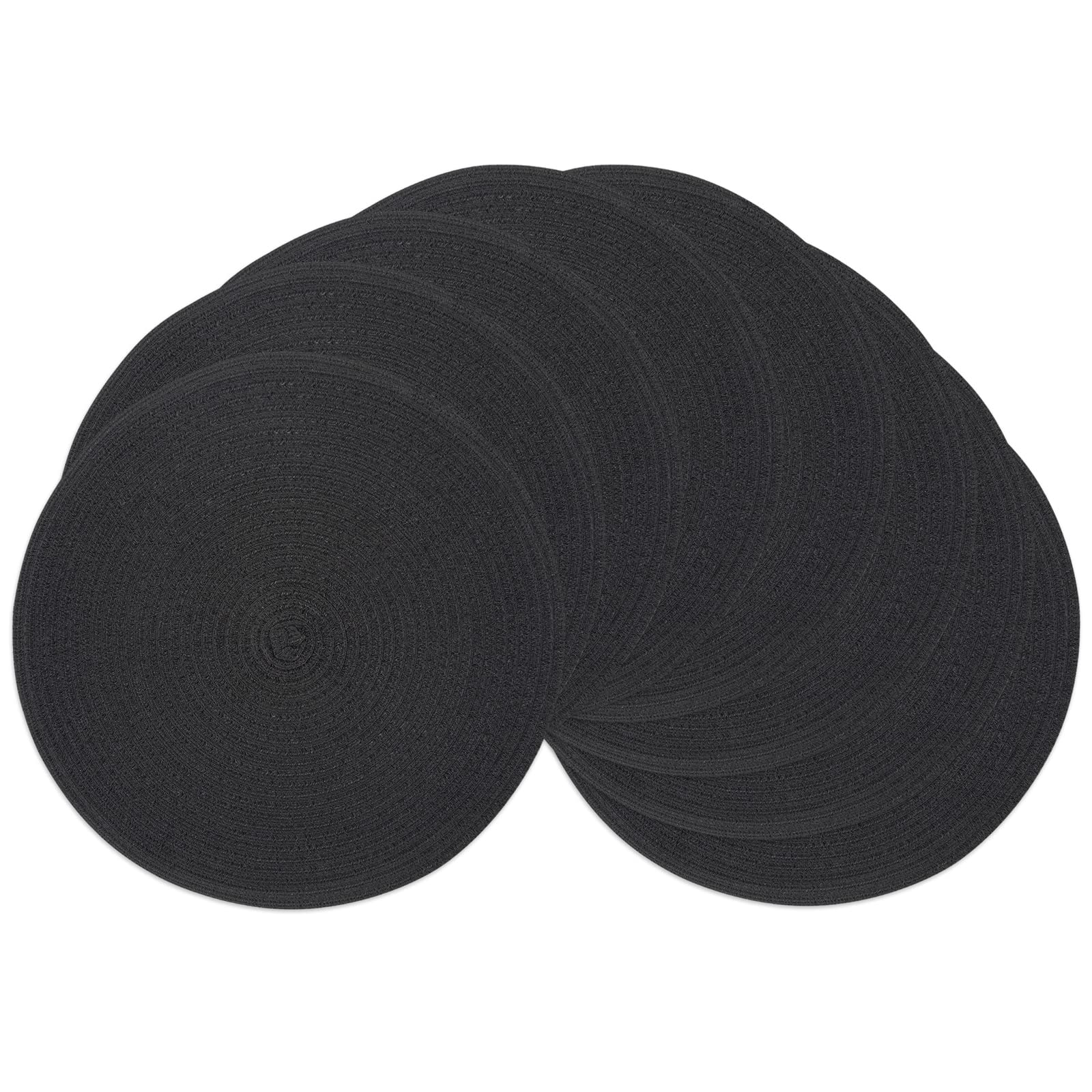 Shacos Round Braided Placemats Set Of 8 Washable Cotton Polyester Woven Round Table Mats For Dining Tables 15 Inch (Black, 8)