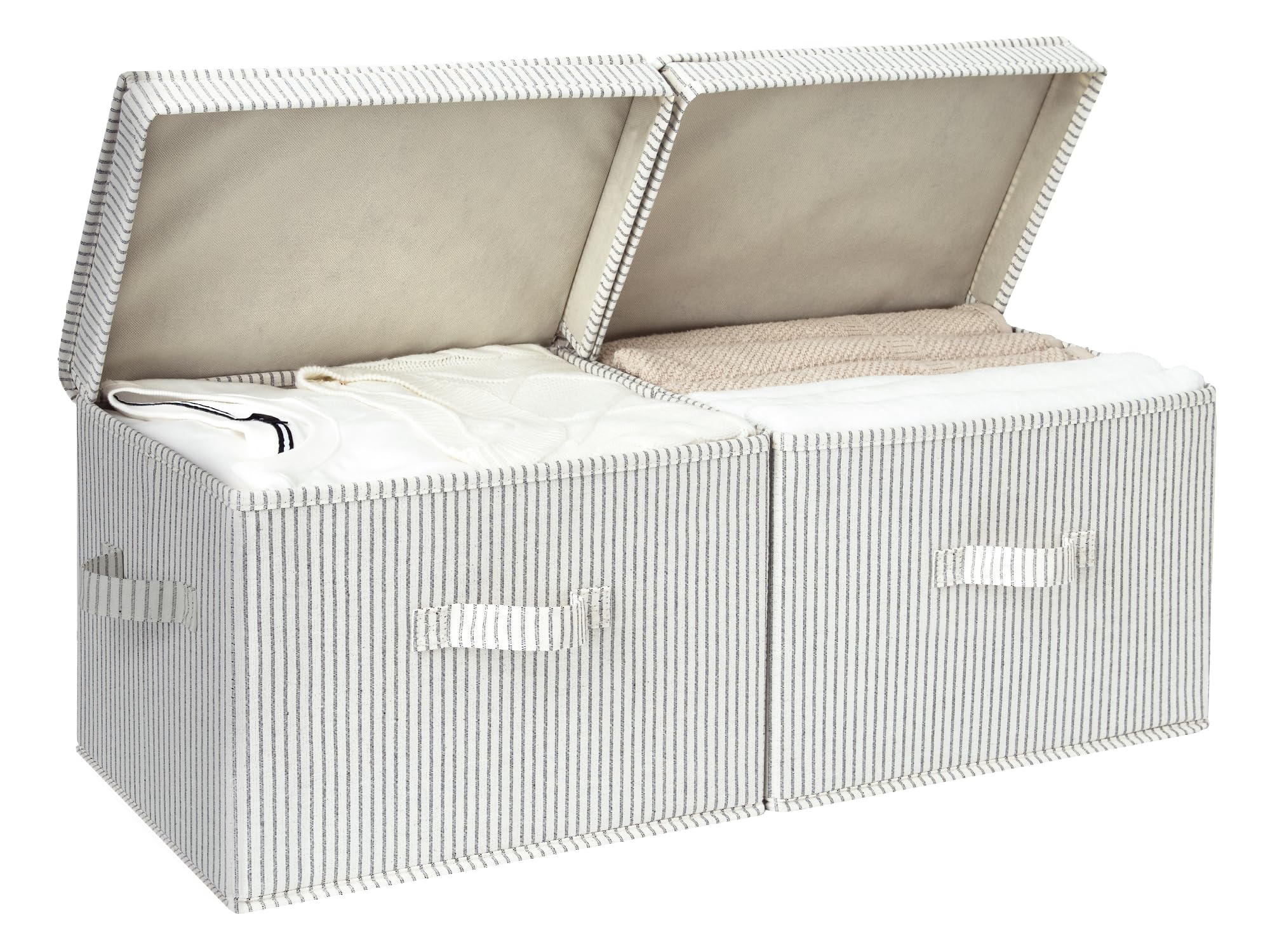 Storageworks Decorative Storage Boxes, Storage Basket With Lid And Handles, Gray And White Stripes, Large, 2-Pack