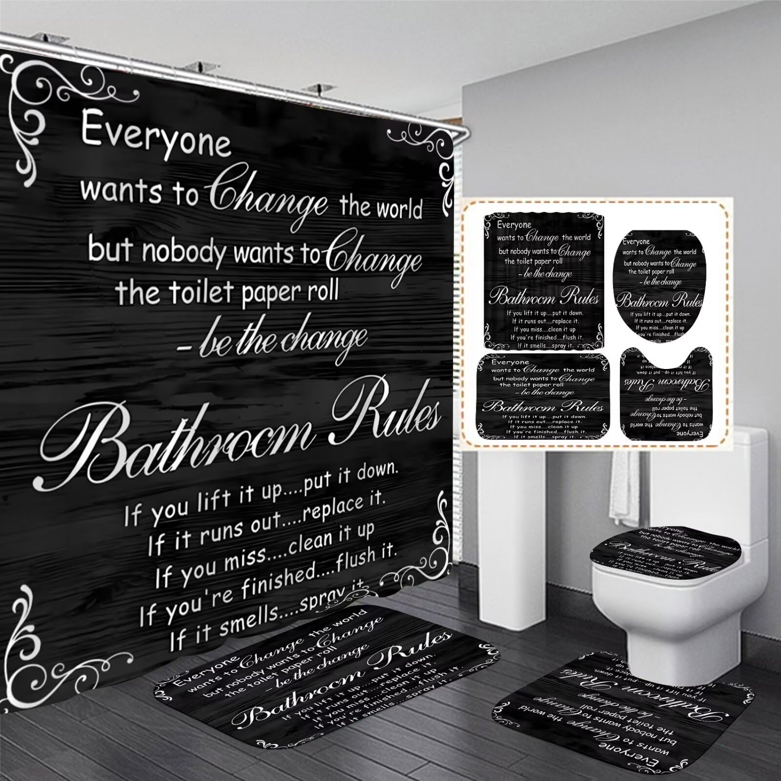 Azhm Black Spellbook Shower Curtain Set Home Bathroom Set With Shower Curtain And Rugs And Accessories Bathroom Decor Curtain Wi