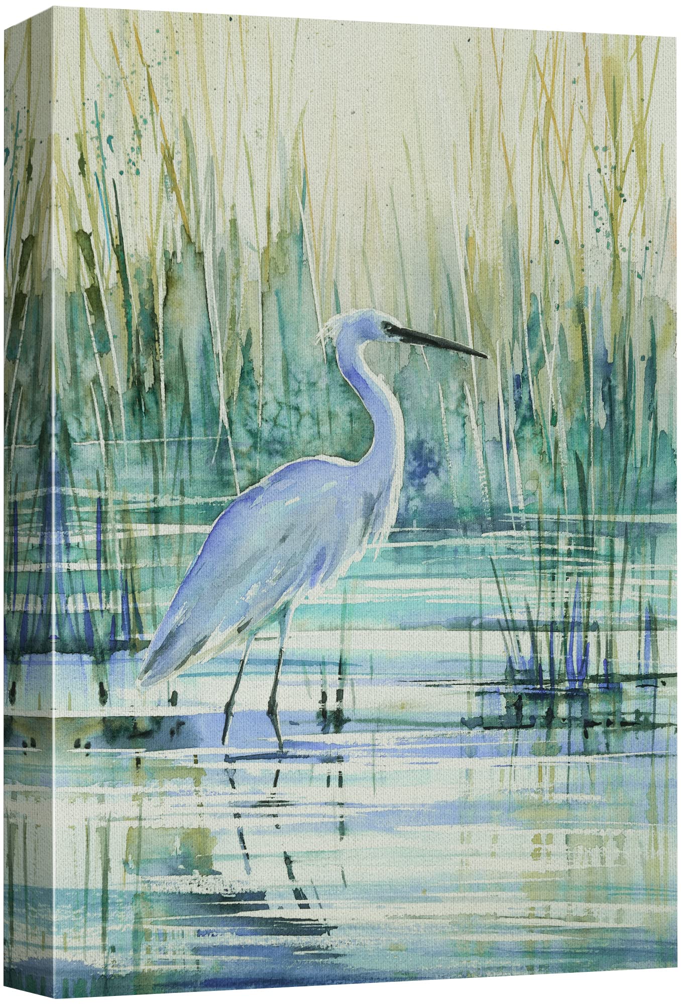 Wall26 Canvas Print Wall Art Watercolor Pastel Swamp Crane Bird Nature Wilderness Illustrations Modern Art Decorative Multicolor