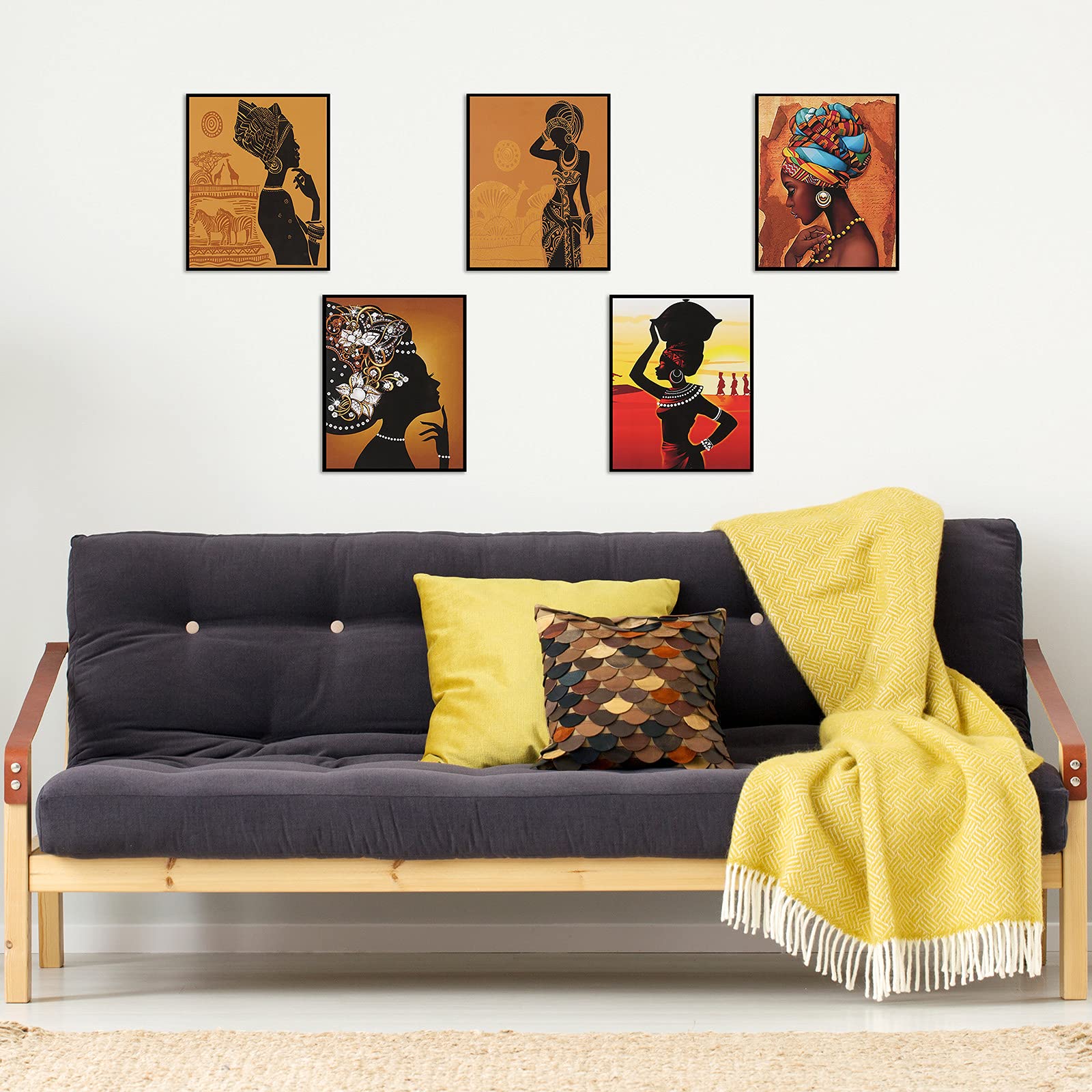 Tenare 9 Pieces Canvas African American Wall Decor Black Girl African Woman Wall Painting Black Art Pictures Retro Style Ethnic Ancient Room Poster Bedroom Bathroom Decor Unframed  8 x 10 Inch