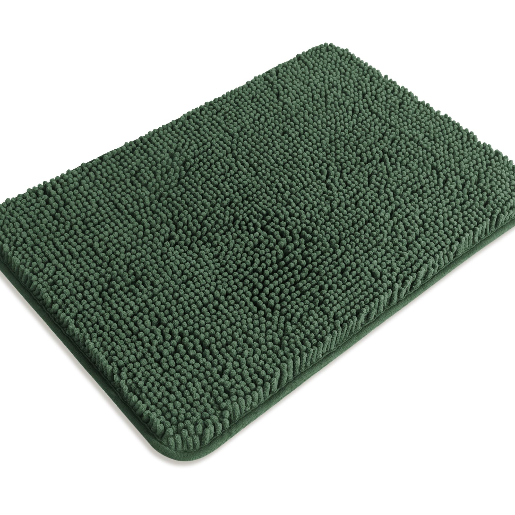 Pureswan Dark Green Bathroom Rugs - Absorbent And Washable Bath Mat, Non-Slip, Thick Soft Chenille Bath Rugs For Bathroom Floor,