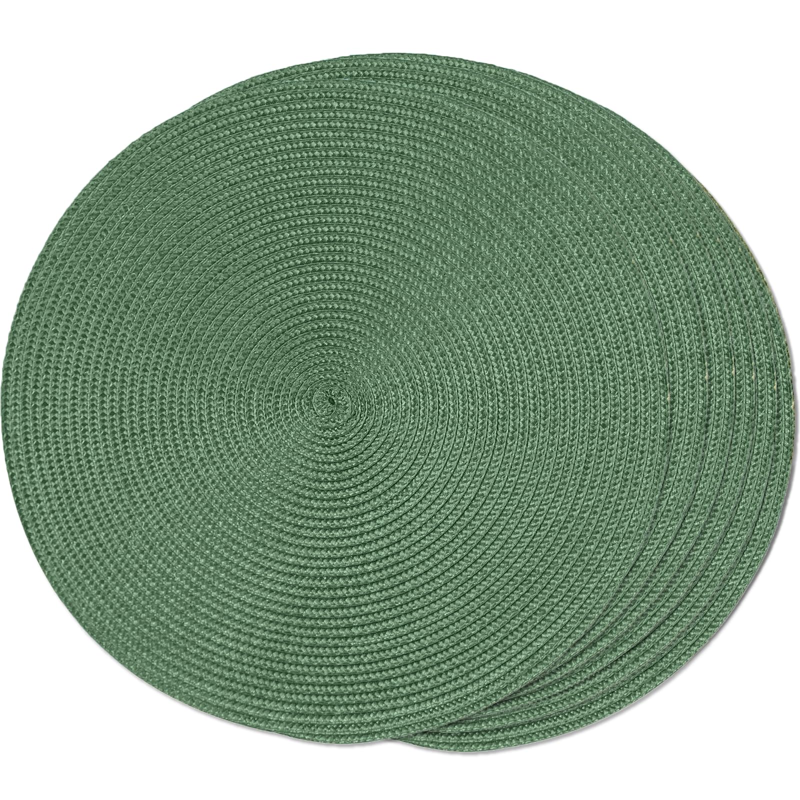 Funwheat Round Braided Placemats Set Of 6 Table Mats For Dining Tables Woven Washable Non-Slip Place Mats 15 Inch (Olive, 6Pcs)