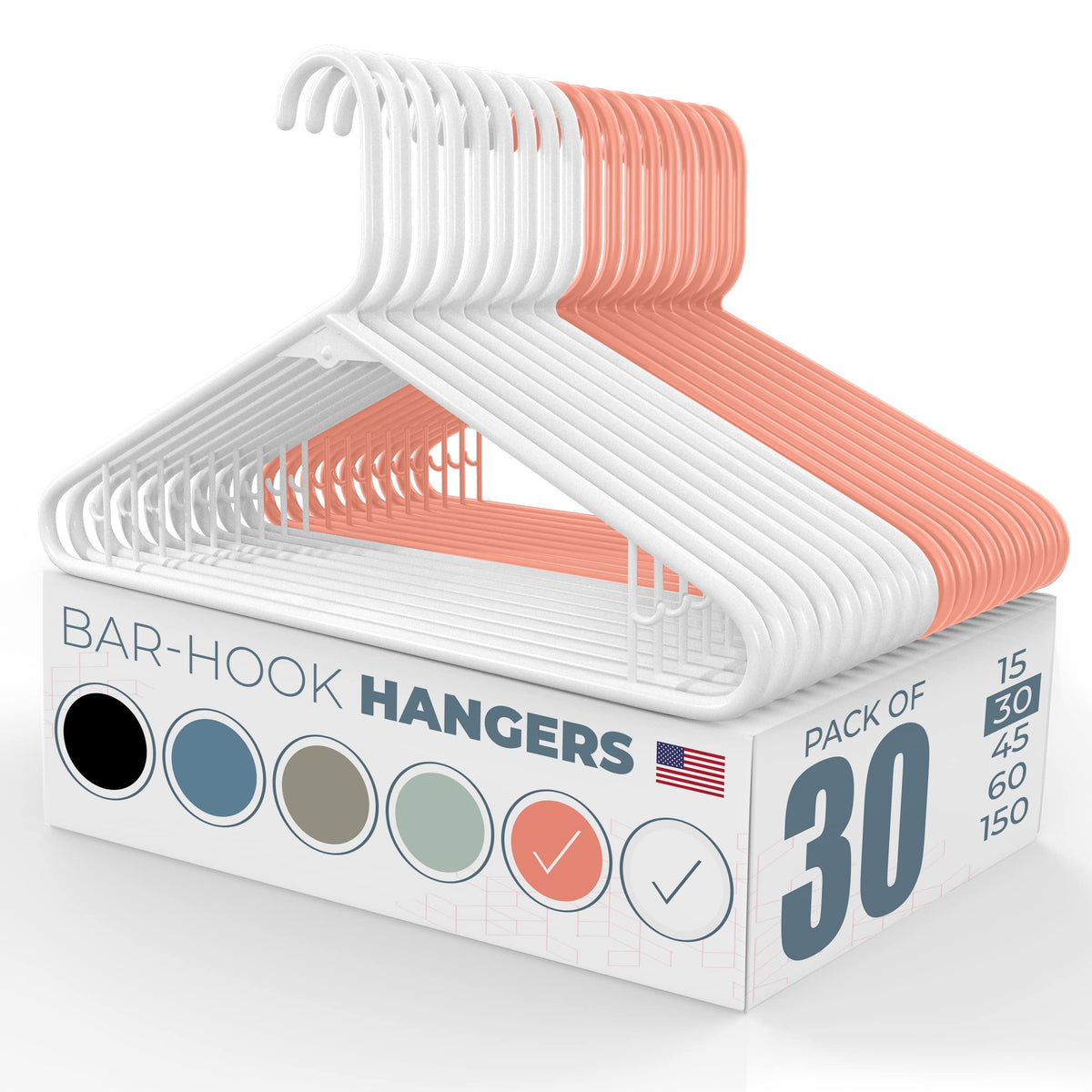30Pk Made In Usa Strong Plastic Clothes Hangers | 20 30 50 100 Pack Available | Laundry Clothes Hanger | Coat Hangers Plastic, H
