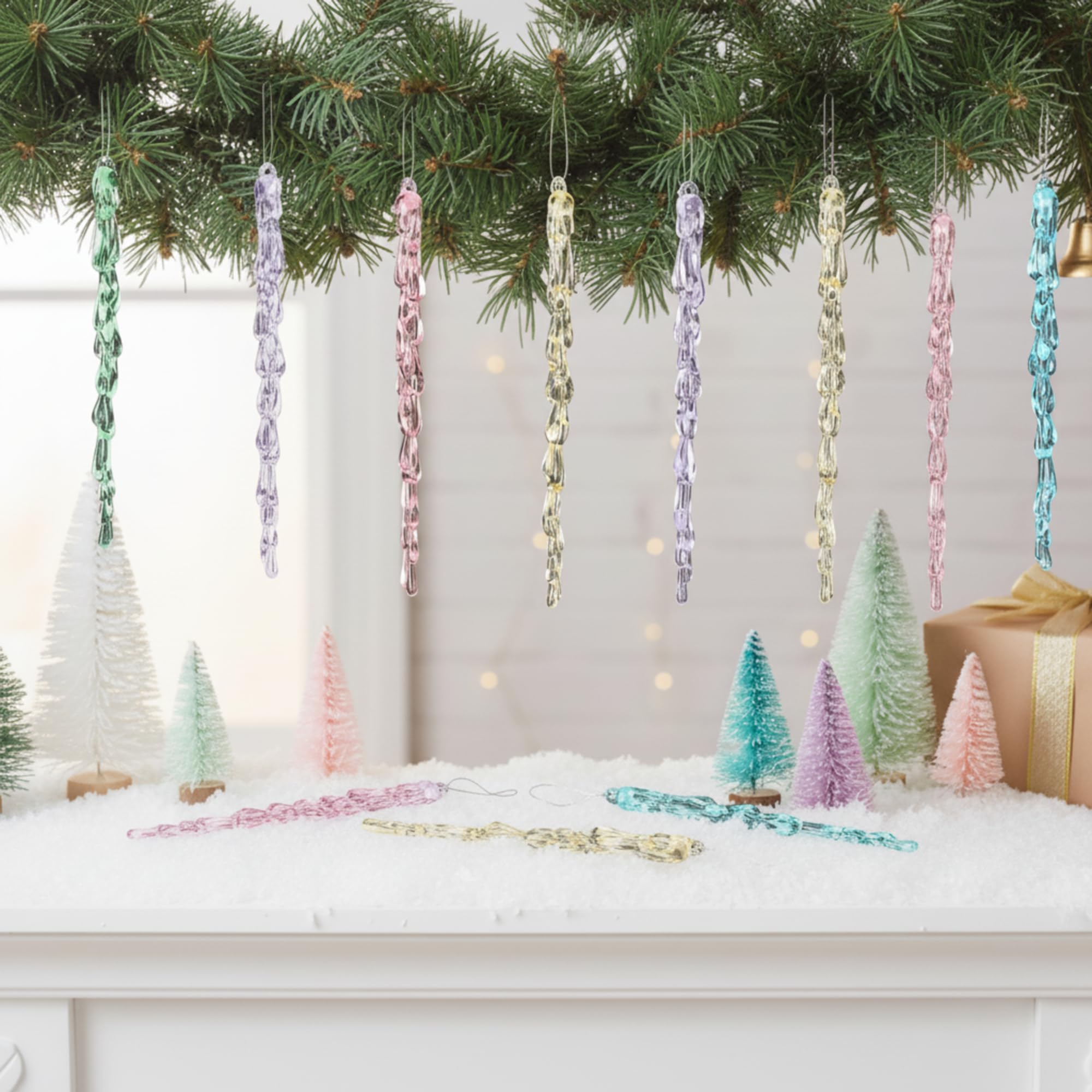 Motionchic 25 Pcs Pastel Candy Christmas Ornaments 5.25' Pastel Icicle Decoration for Christmas Tree Candy Crystal Tree Hanging
