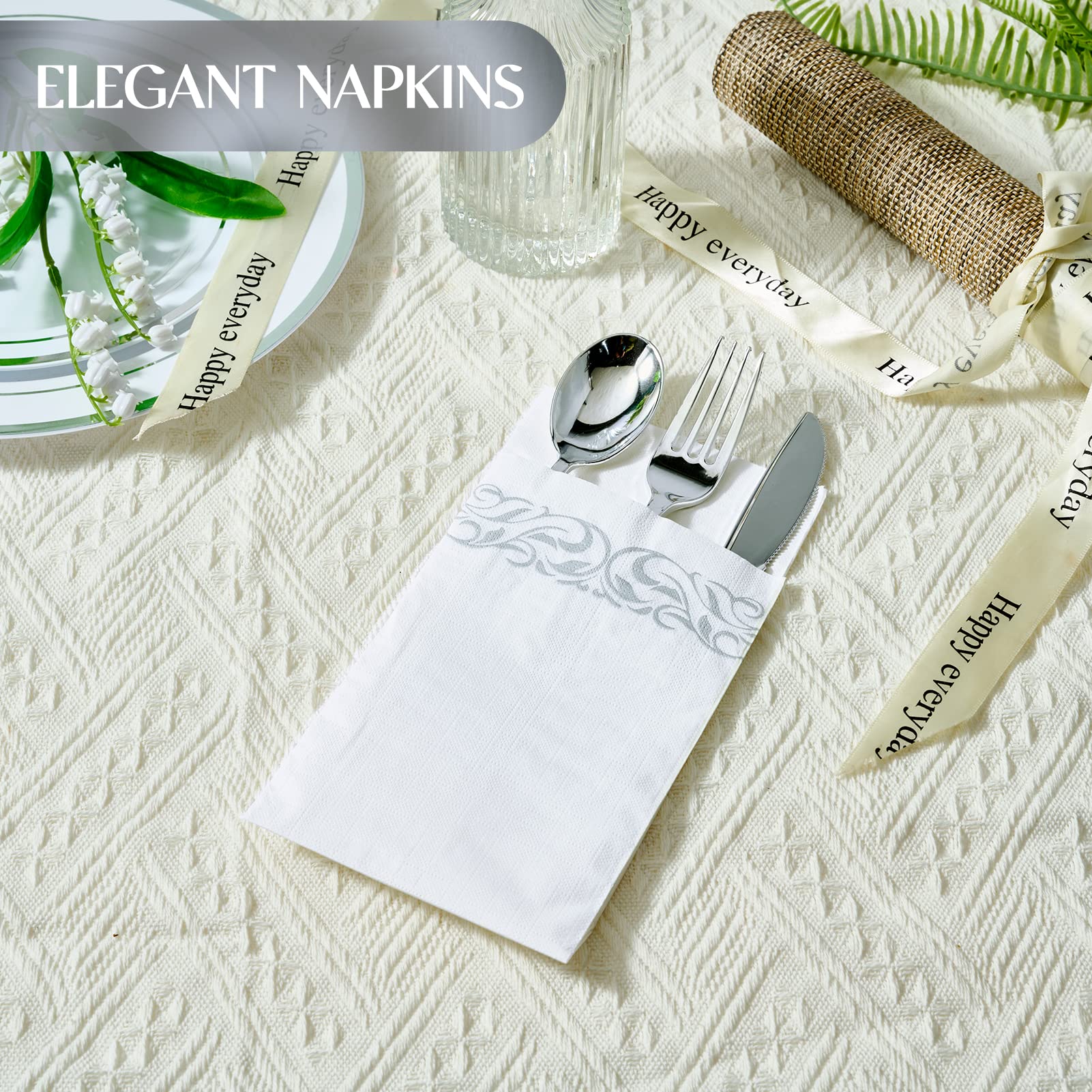 [400 Pack]Vplus Paper Napkins Guest Towels Disposable Premium Quality 3-ply Dinner Napkins Disposable Soft  Absorbent  Party Napkins Wedding Napkins for Kitchen  Parties  Dinners or Events(Silver)