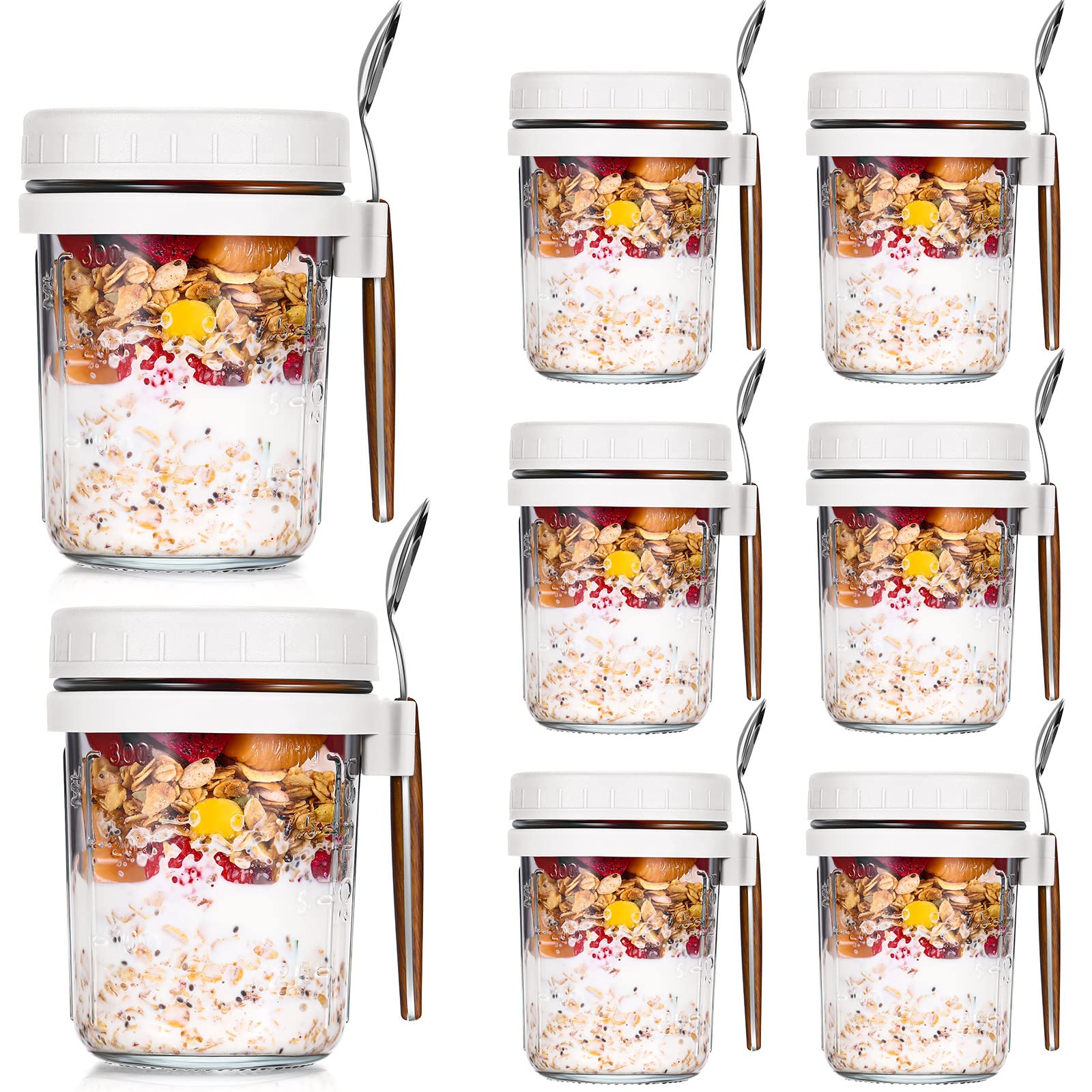 8 Pcs 10 Oz Overnight Oats Containers With Lids And Spoons Large Capacity Airtight Oatmeal Overnight Oat Jars With Measurement M