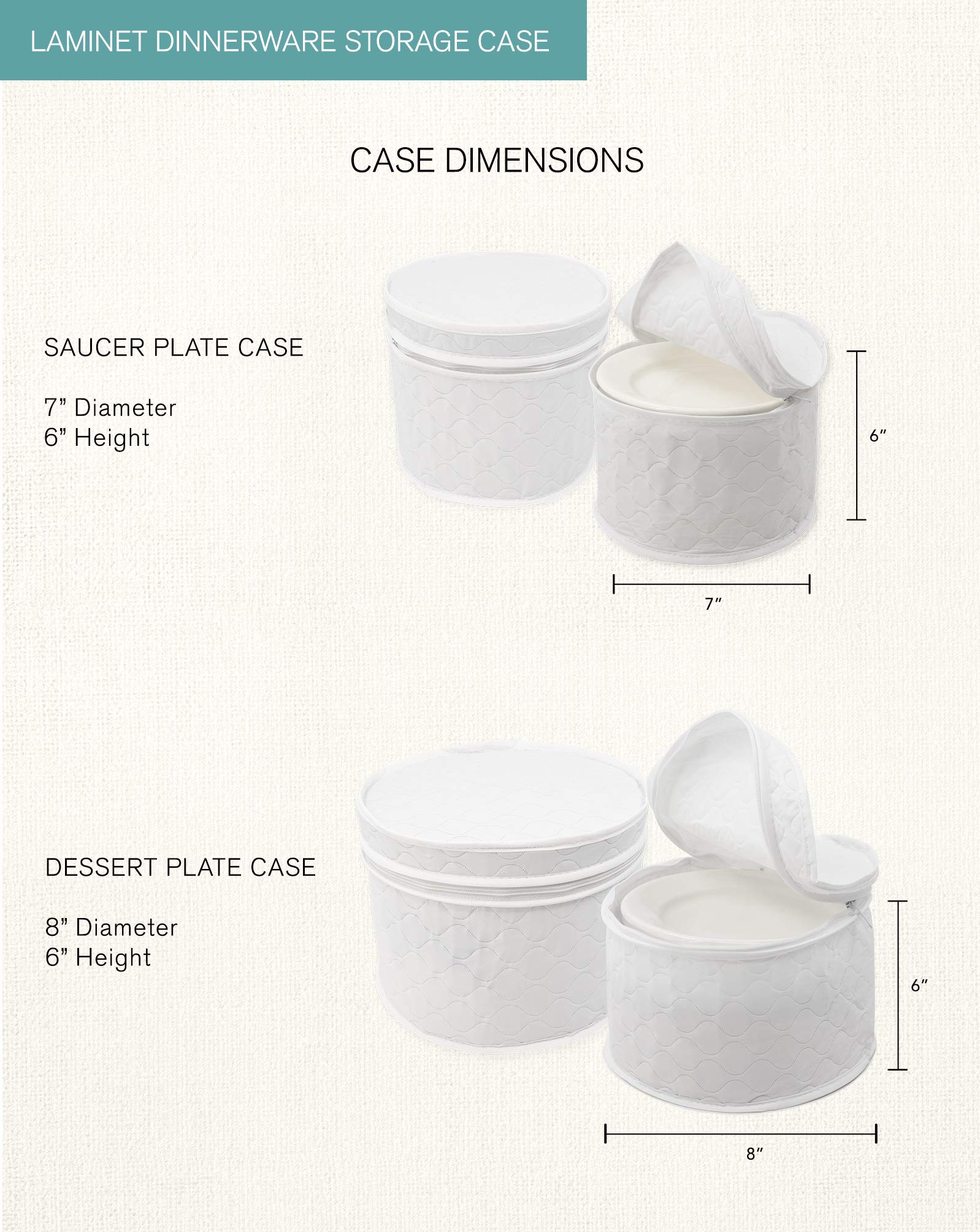 LAMINET 6 Piece Quilted Dinnerware Storage Starter Set - Includes 4 Plate Cases, 1 Cup Case & Platter Case - WHITE