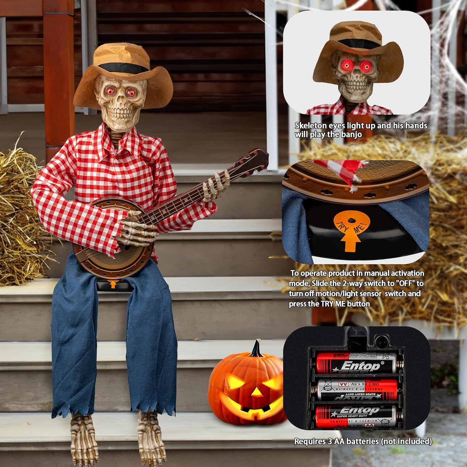 39 Fall Thanksgiving Banjo Playing Skeletons - Animated Scarecrow Decorations Autumn Harvest Day Gifts Halloween Fall Prop Decor