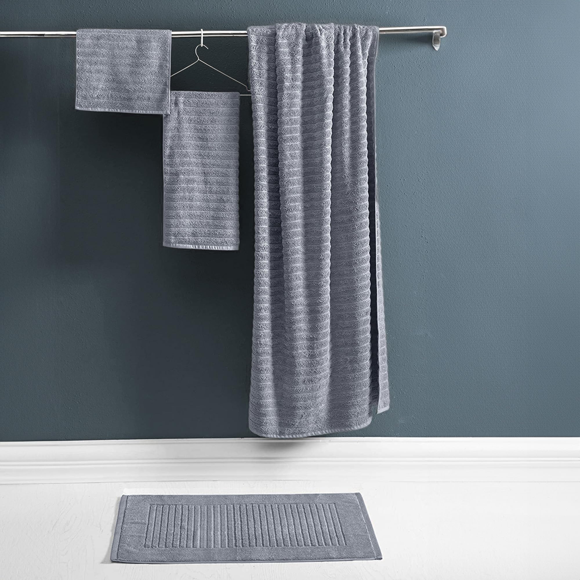 Classic Turkish Towels Luxury Oversized 3-Piece Bath Sheets - Jacquard Ribbed  Extra Large  40x65 Inch  Absorbent Bathroom Towels  100% Turkish Cotton Bathroom Towels (Grey)