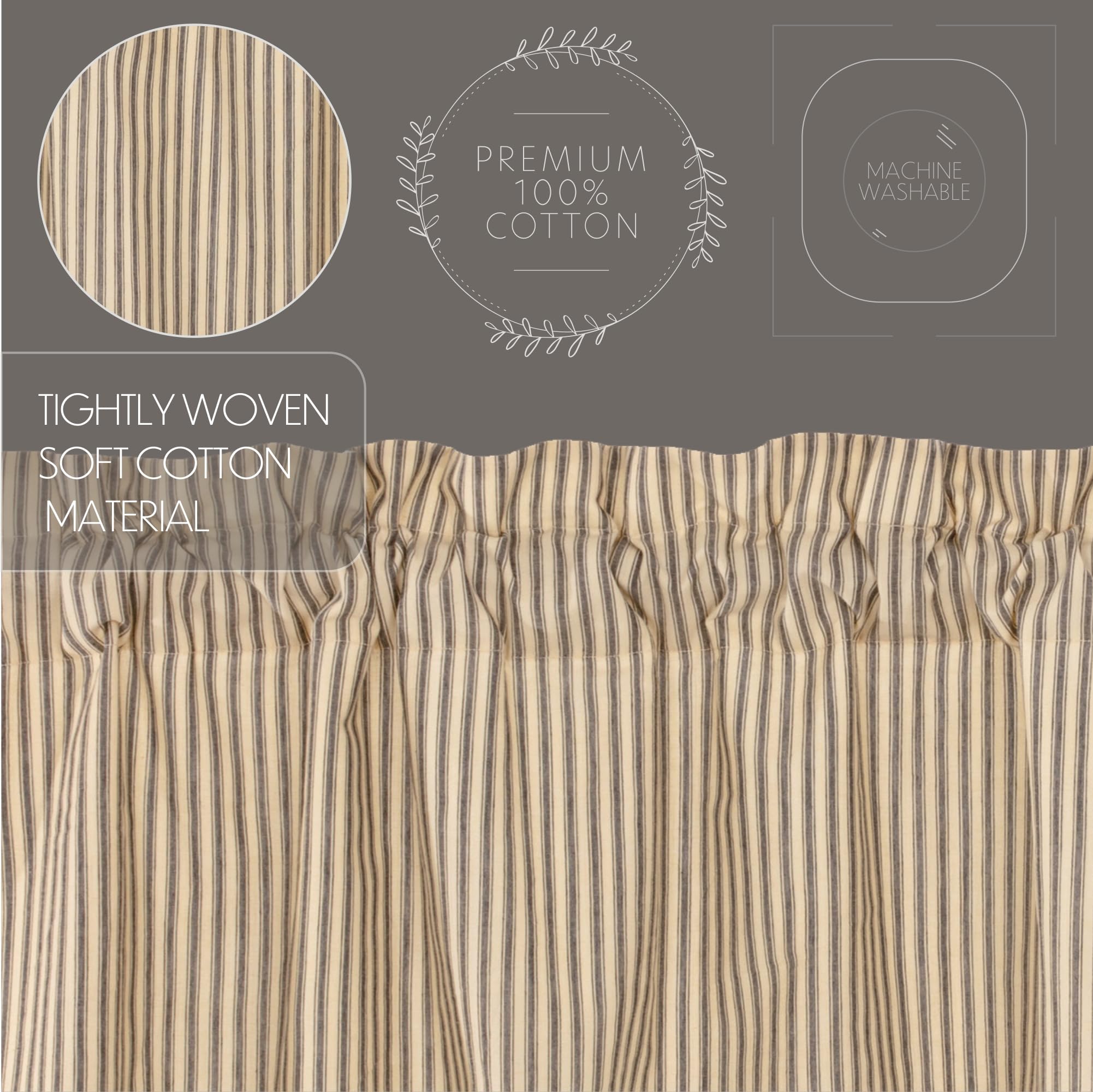 Vhc Brands, Sawyer Mill Ticking Stripe Swag, Black, 36X36X16, Set Of 2