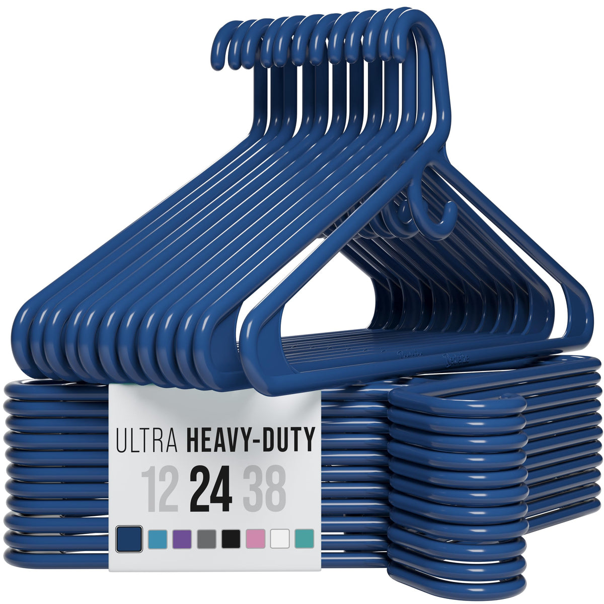Ultra Heavy Duty Plastic Clothes Hangers - Navy - Durable Coat, Suit And Clothes Hanger. Perchas De Ropa (24 Pack - Navy)