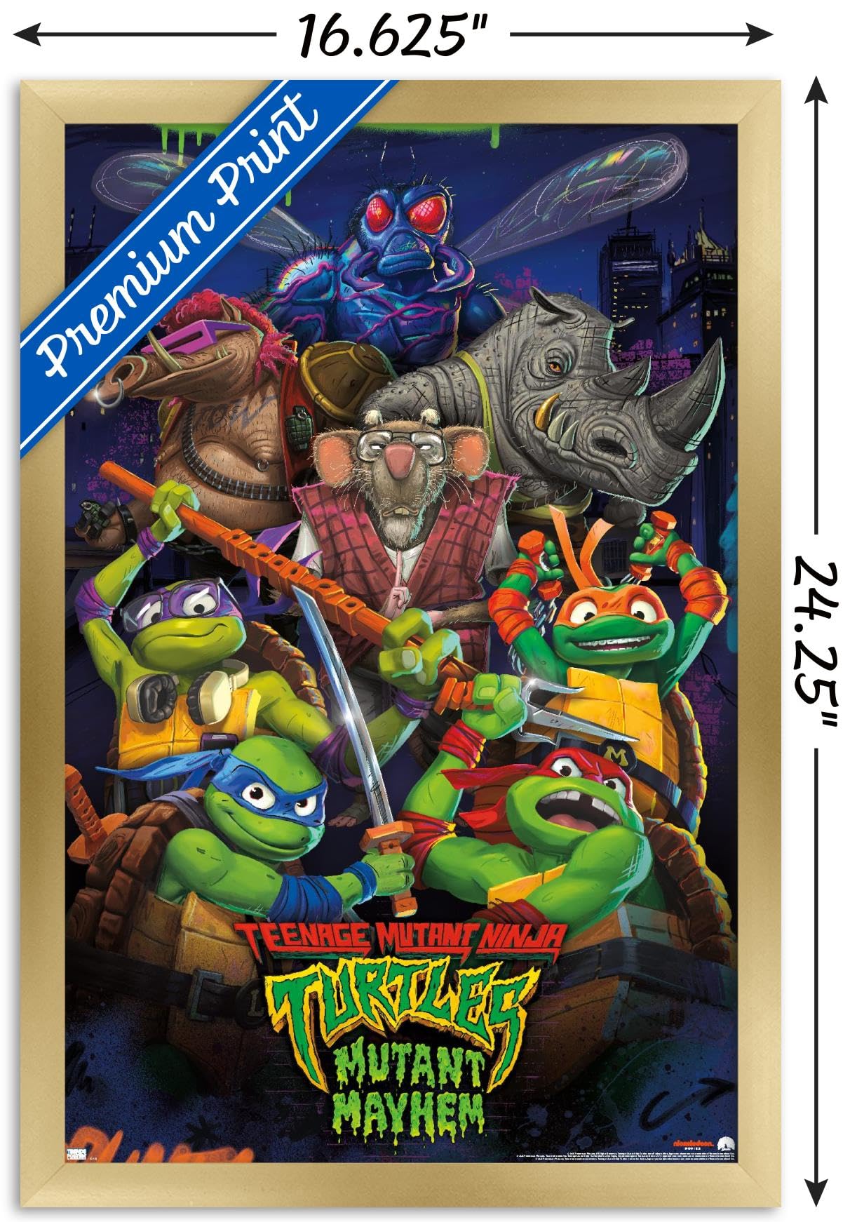 Trends International Teenage Mutant Ninja Turtles: Mutant Mayhem - Group Wall Poster, 14.72'' X 22.37'', Gold Framed Version