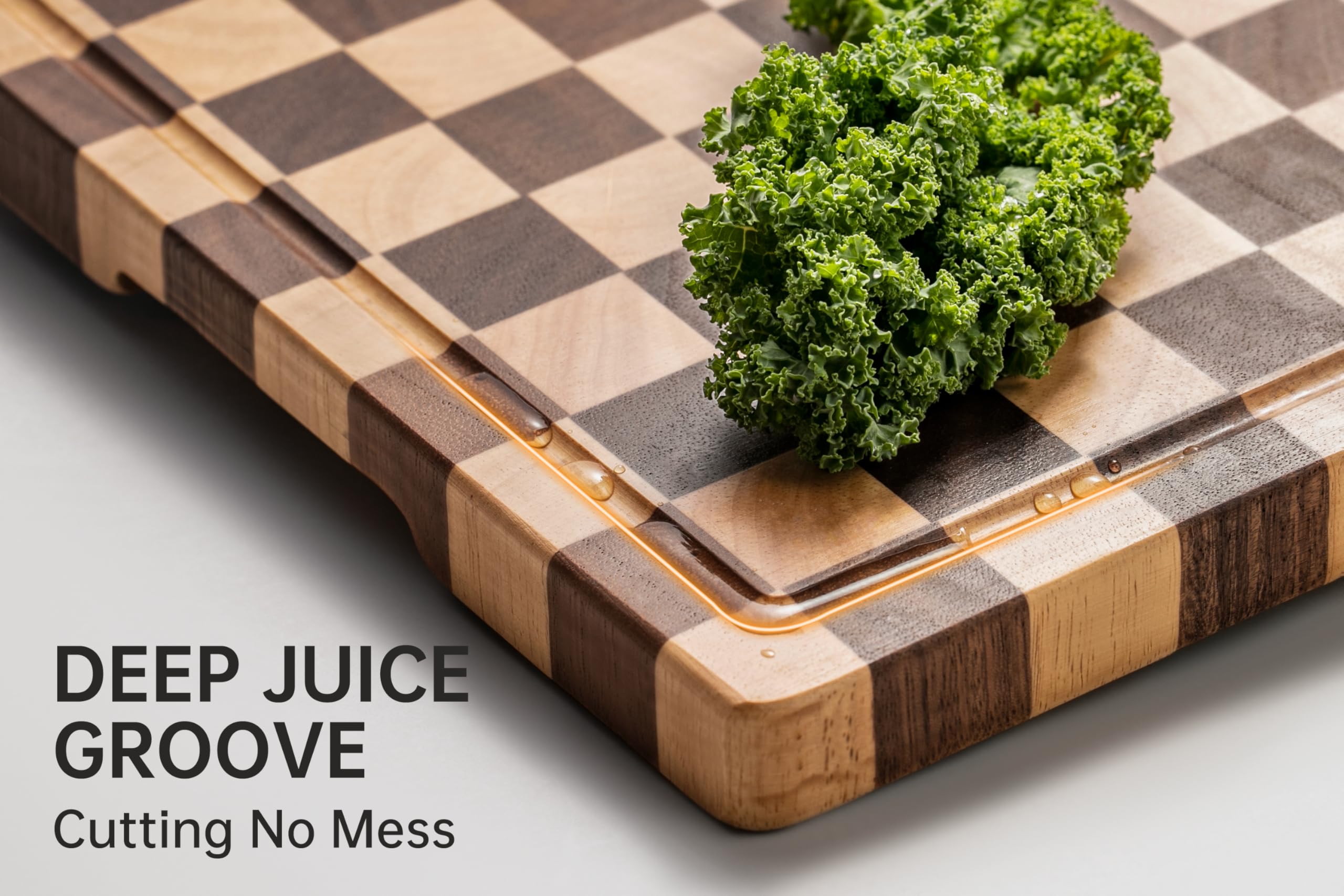 THETCHRY Cutting Boards for Kitchen, Extra Large Chopping Board for Stovetop, Checkered Acacia Wood Cutting Board with Juice Gro