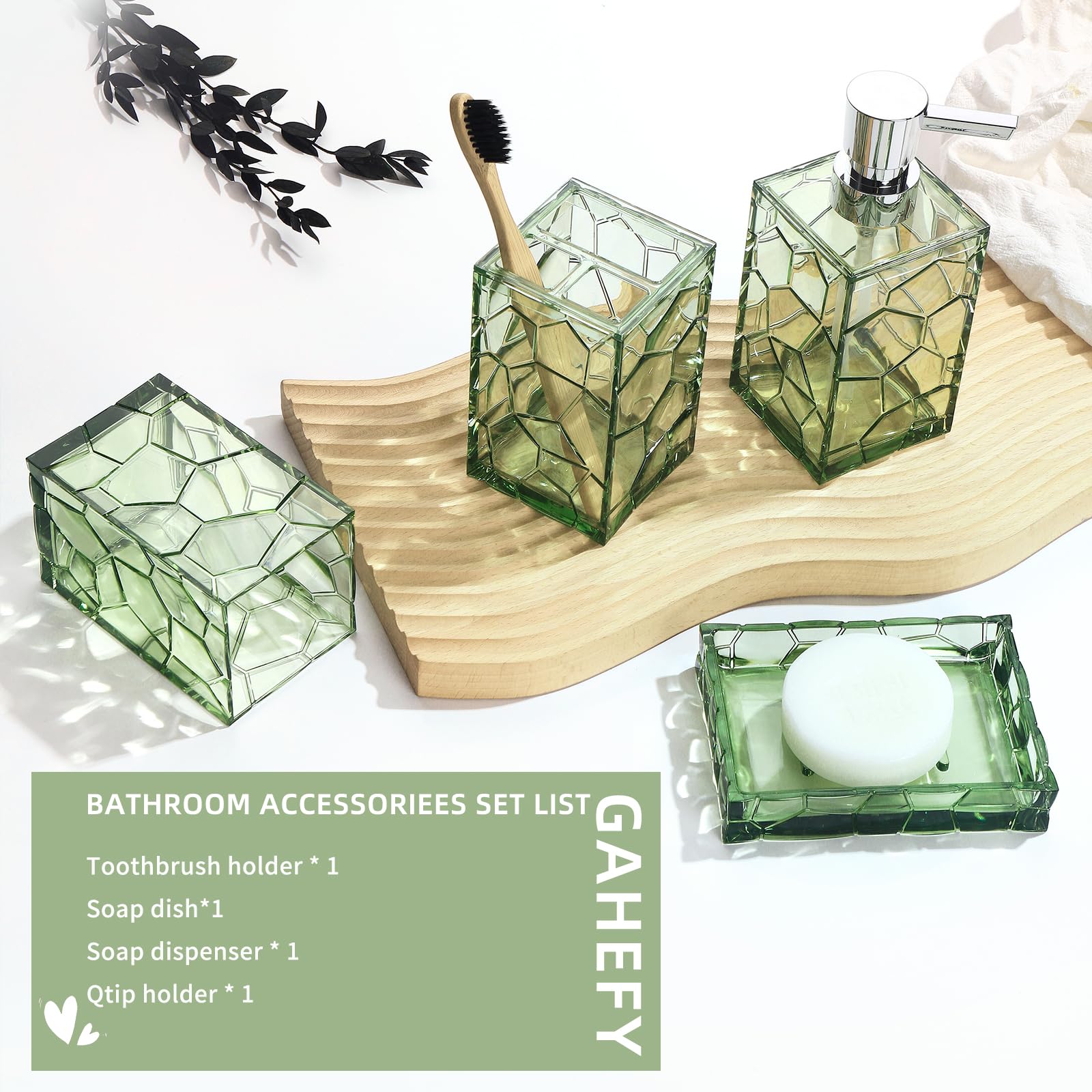 Gahefy Green Bathroom Accessories Set With Toothbrush Holder, Soap Dispenser, Tumbler, Soap Dish, Sage Green Bathroom Decor, Acr