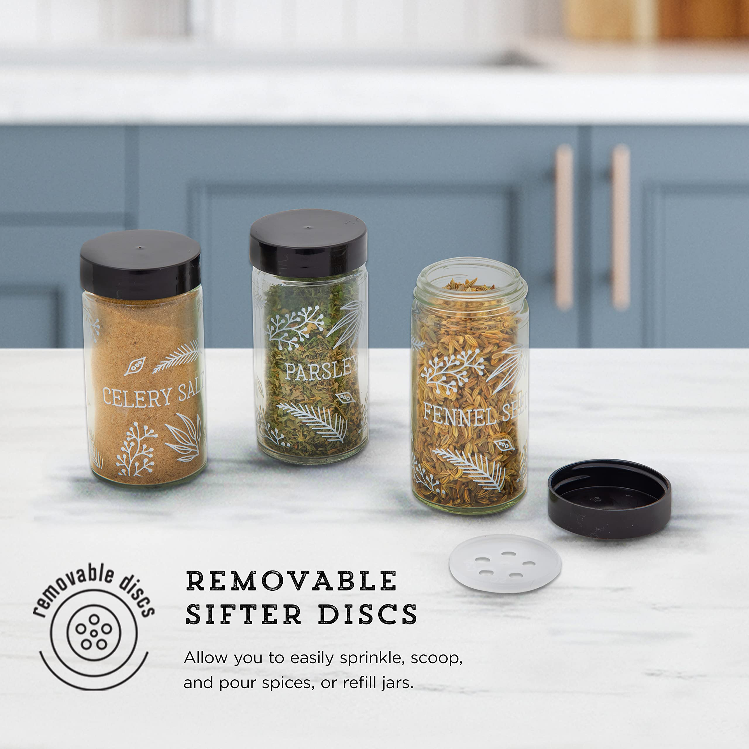 Kamenstein 15 Jar Lincoln Countertop Spice Rack with Spices Included, FREE Spice Refills for 5 Years, Chrome with Black Caps , 9