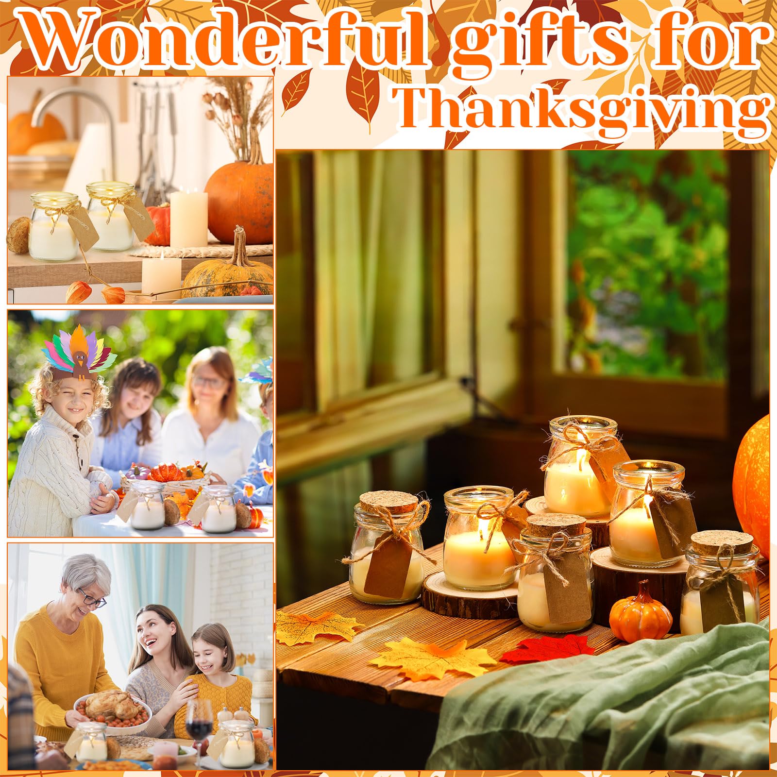 MTLEE 24 Pcs Fall Jar Candles Holiday Candle Gifts Natural Wax Jar with DIY Tag Cards Gift for Halloween Thanksgiving Party Favo