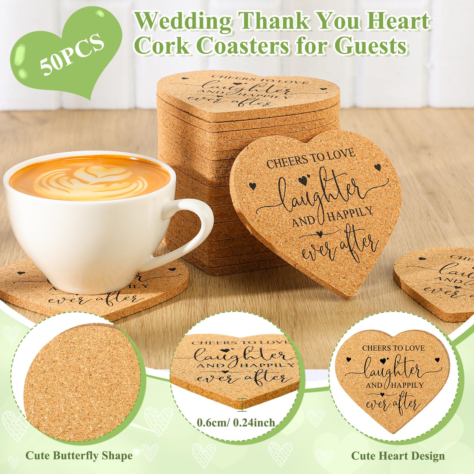Uiifan 50 Set Wedding Favors For Guest Coaster Gifts Bulk Heart Shaped Coasters Thank You Cards Organza Bags Guest Souvenirs For