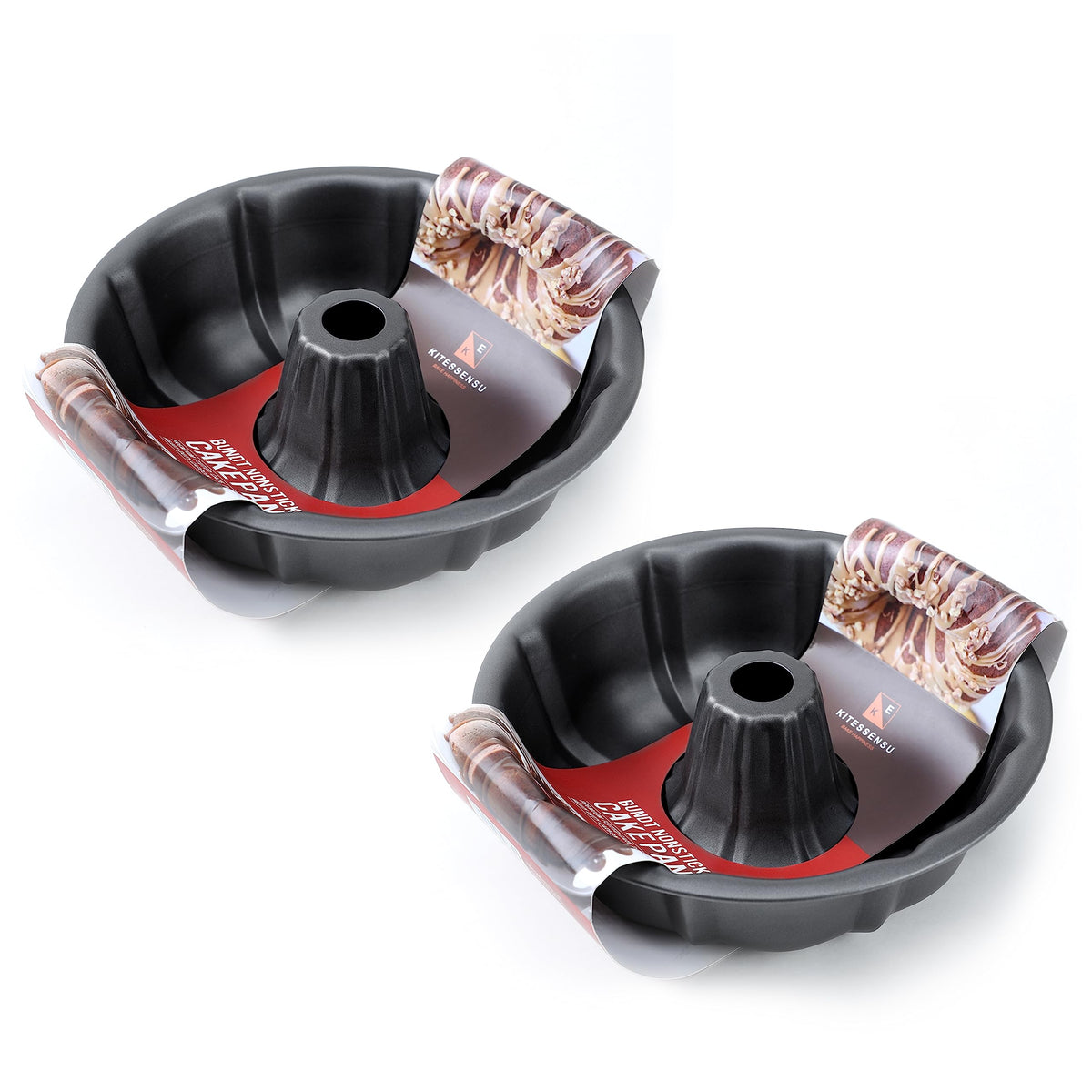 Kitessensu 9 Inch Non-Stick Cake Pans Set Of 2, 12 Cups Premium Fluted Cake Pans For Baking, Heavy Duty Carbon Steel Tube Pan Ba