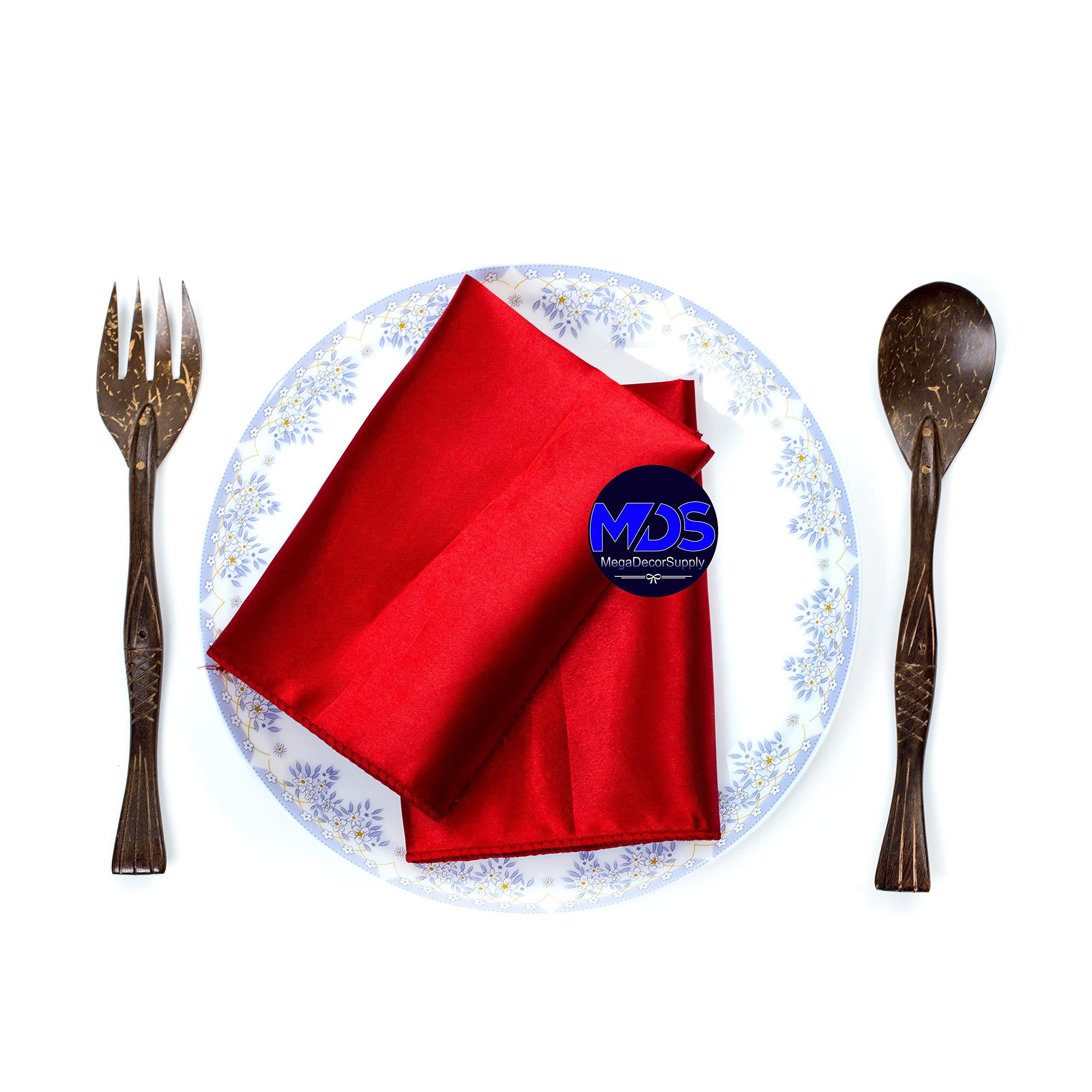 Mds Pack Of 100 Wedding Satin 12''X 12'' Square Dinner Napkin Or Handkerchief For Wedding Banquet Decoration - Red