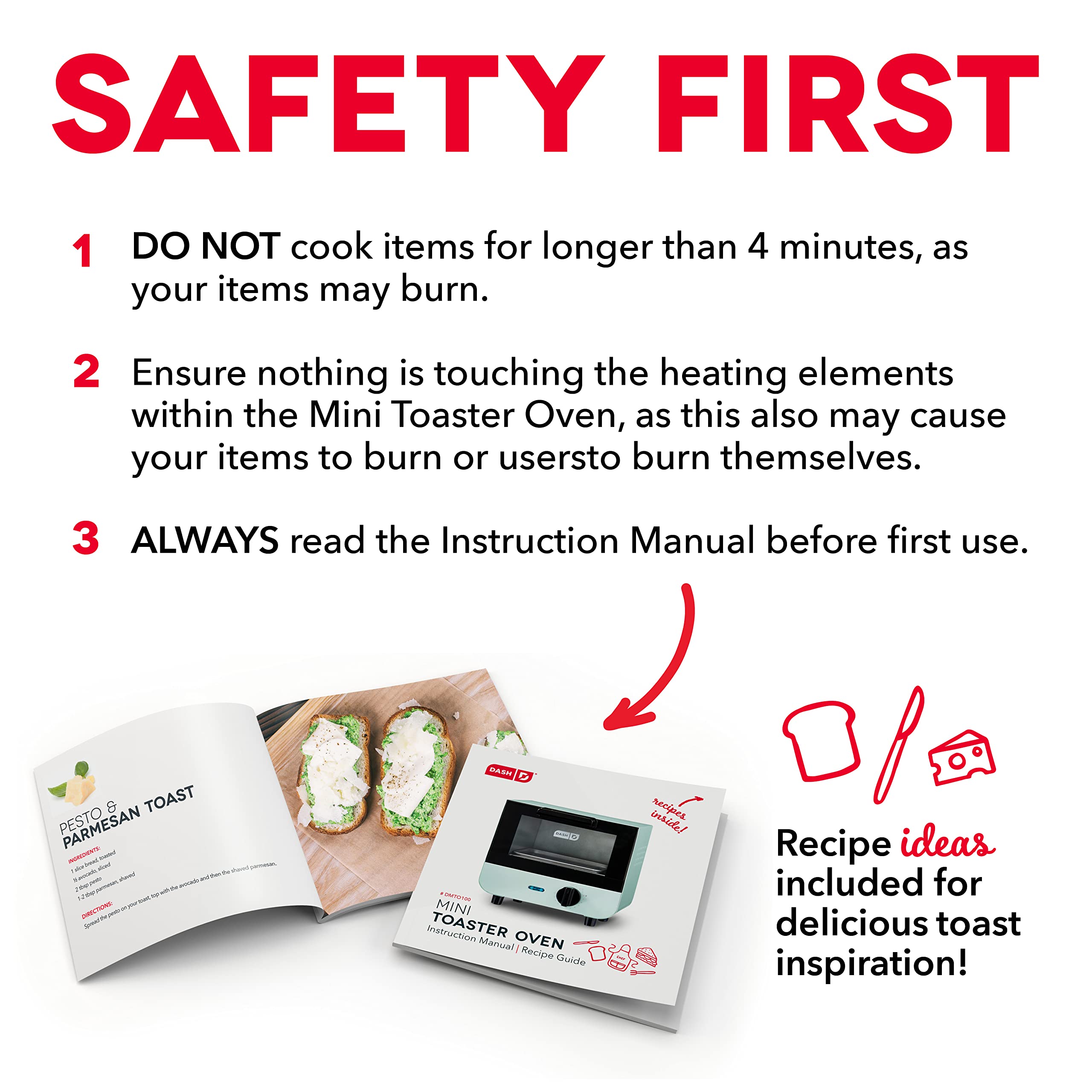 Dash Mini Toaster Oven Cooker For Bread, Bagels, Cookies, Pizza, Paninis & More With Baking Tray, Rack, Auto Shut Off Feature -