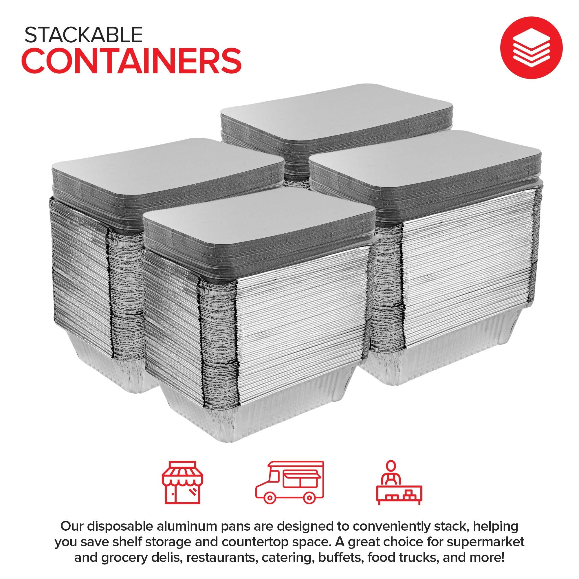 Stock Your Home 2 Lb Small Aluminum Pans With Lids (100 Pack) Foil Pan + Cardboard Lid, Disposable Cookware, Takeout Trays With