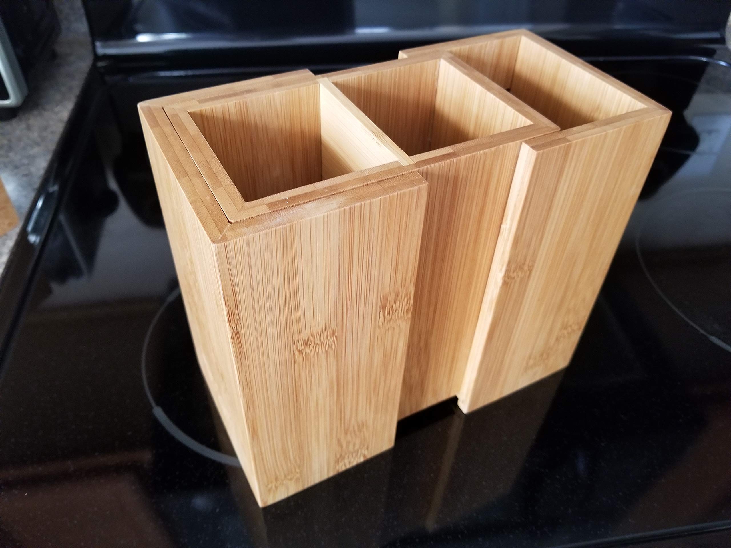 Splashsoup Bamboo Expandable Cooking Utensil Kitchen Tool Holder | Natural Spatula Spoon Caddy | Counter Stove Top Organizer