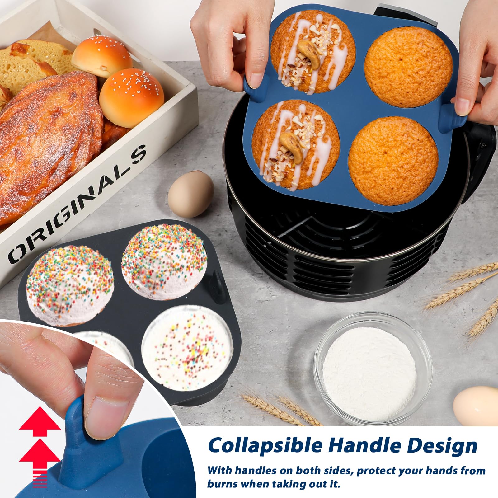 Webake 2Pcs Jumbo Silicone Air Fryer Muffin Pan For Baking 4 Cavity Air Fryer Silicone Cupcake Pans Non Stick Food Grade And Bpa